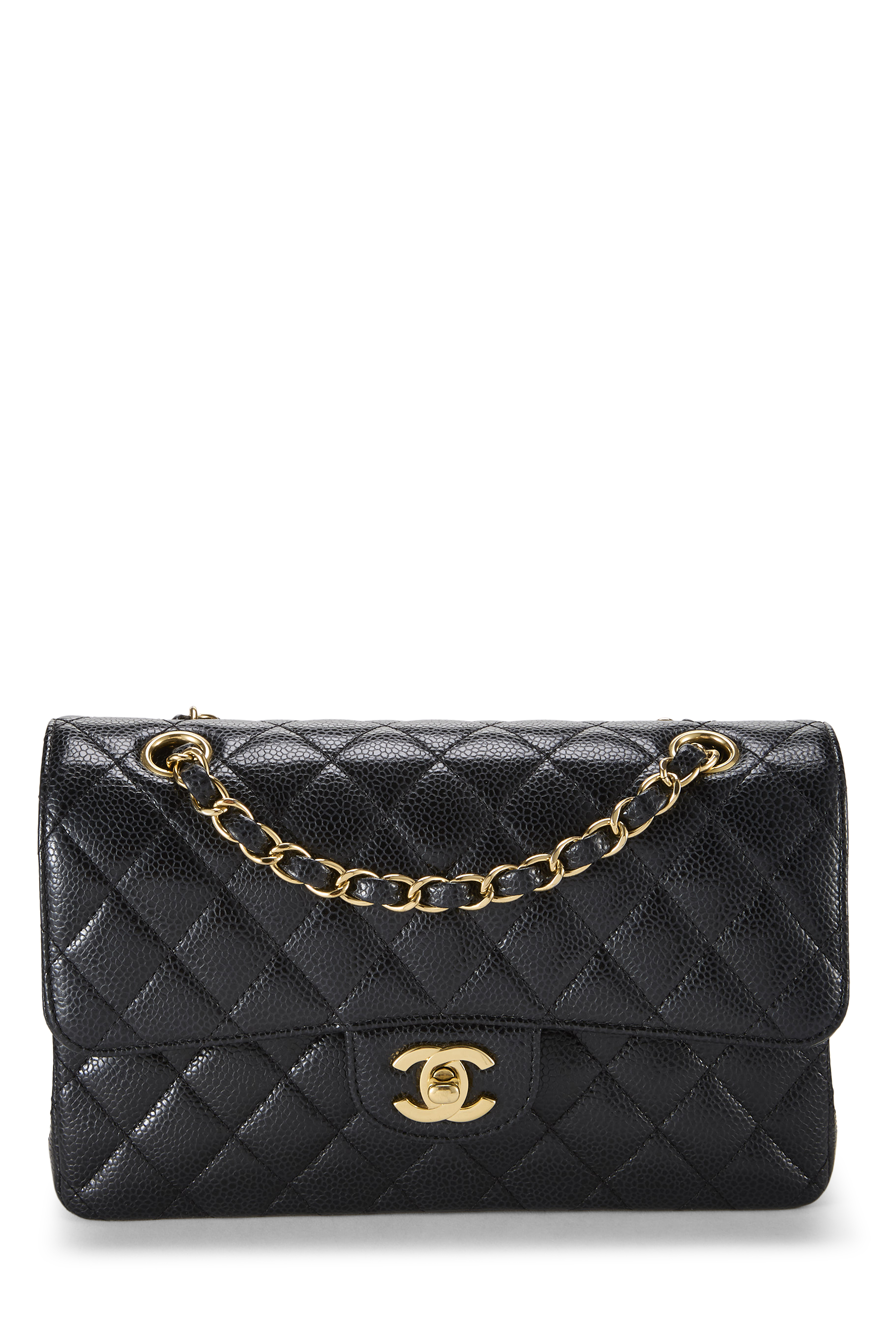 Women's Chanel Black Quilted Caviar Classic Double Flap Small in Black 9"