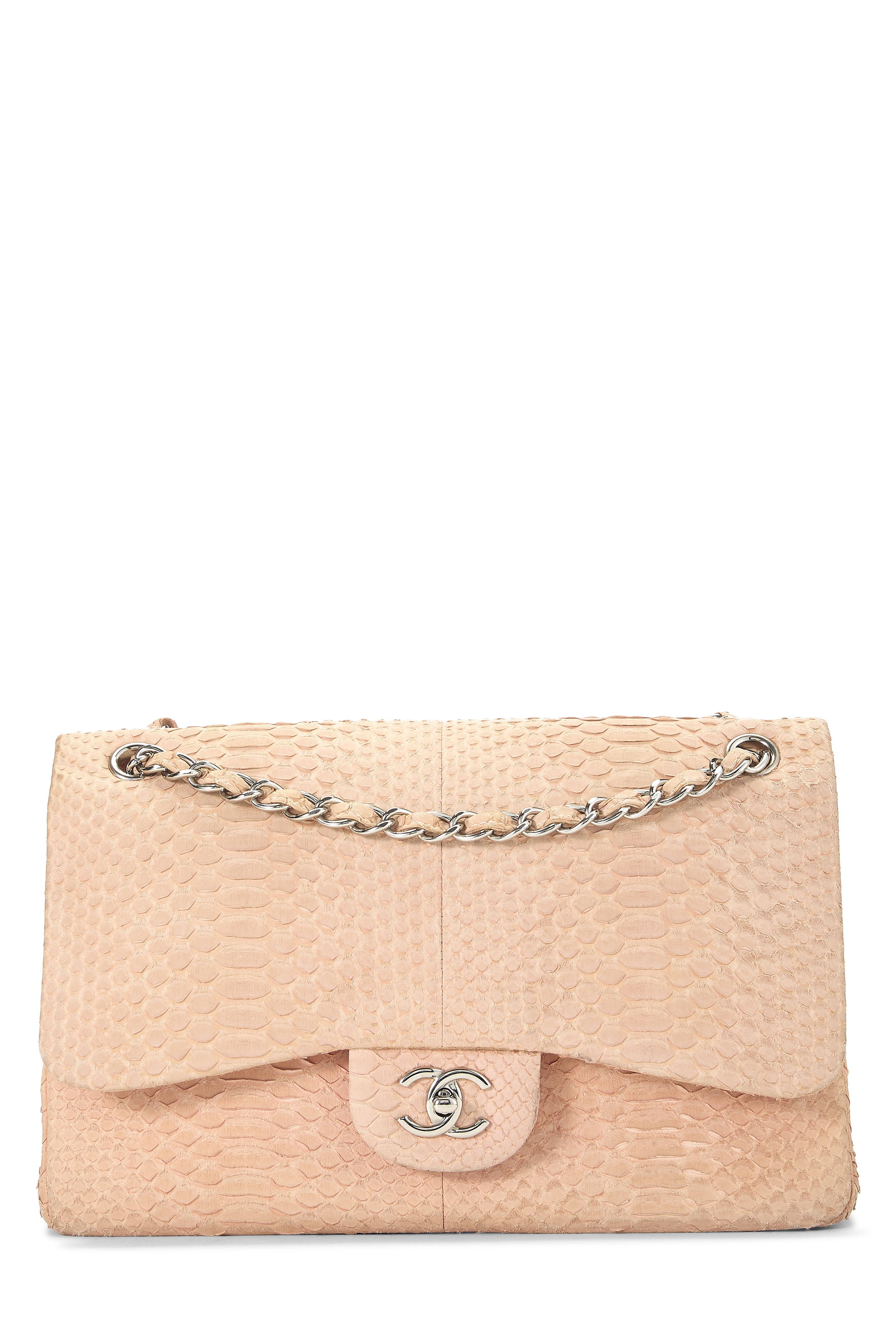 Women's Chanel Pink Python New Classic Double Flap Jumbo in Pink Jumbo
