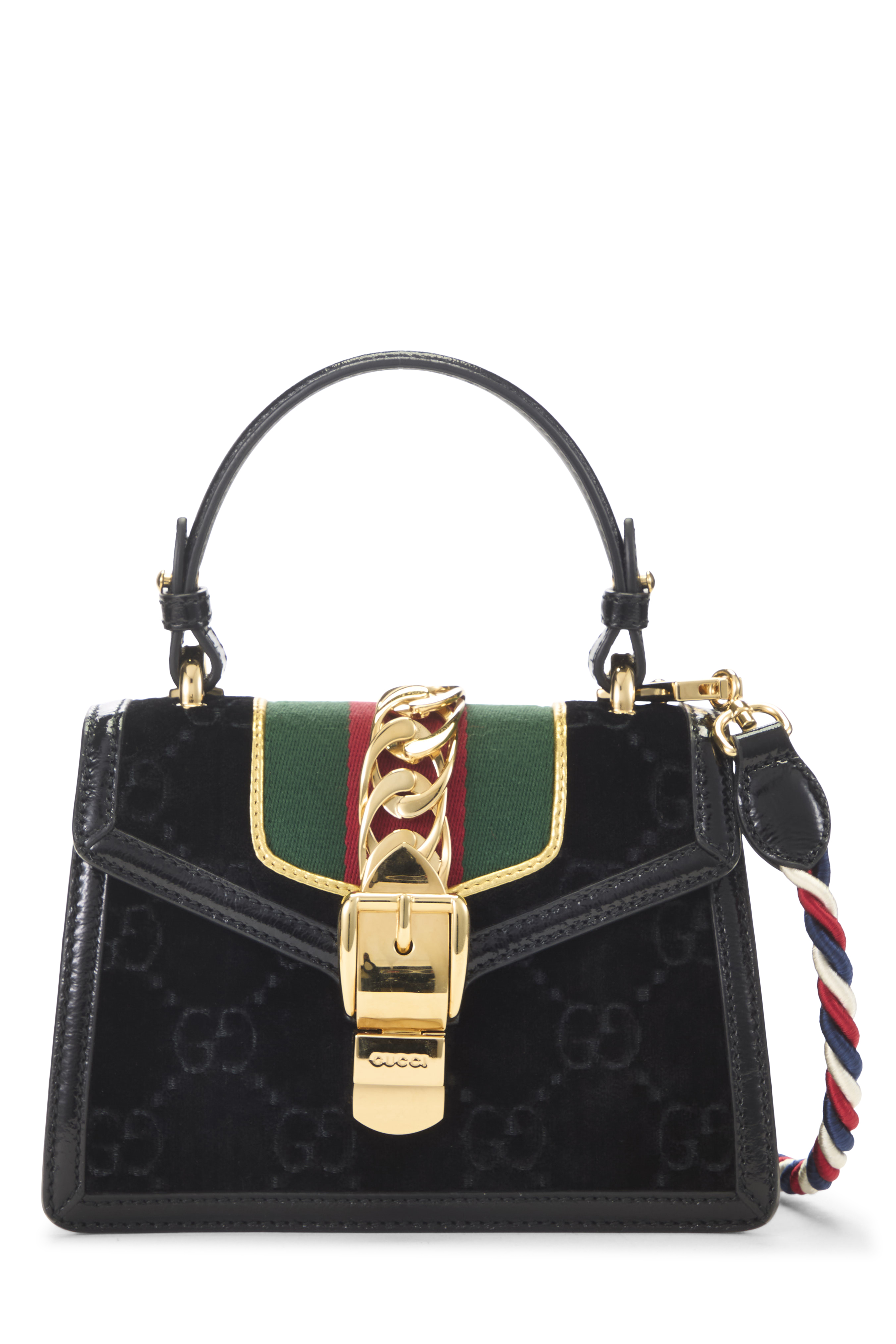 Women's Gucci Black GG Velvet Sylvie Shoulder Bag Mini in Black Mini