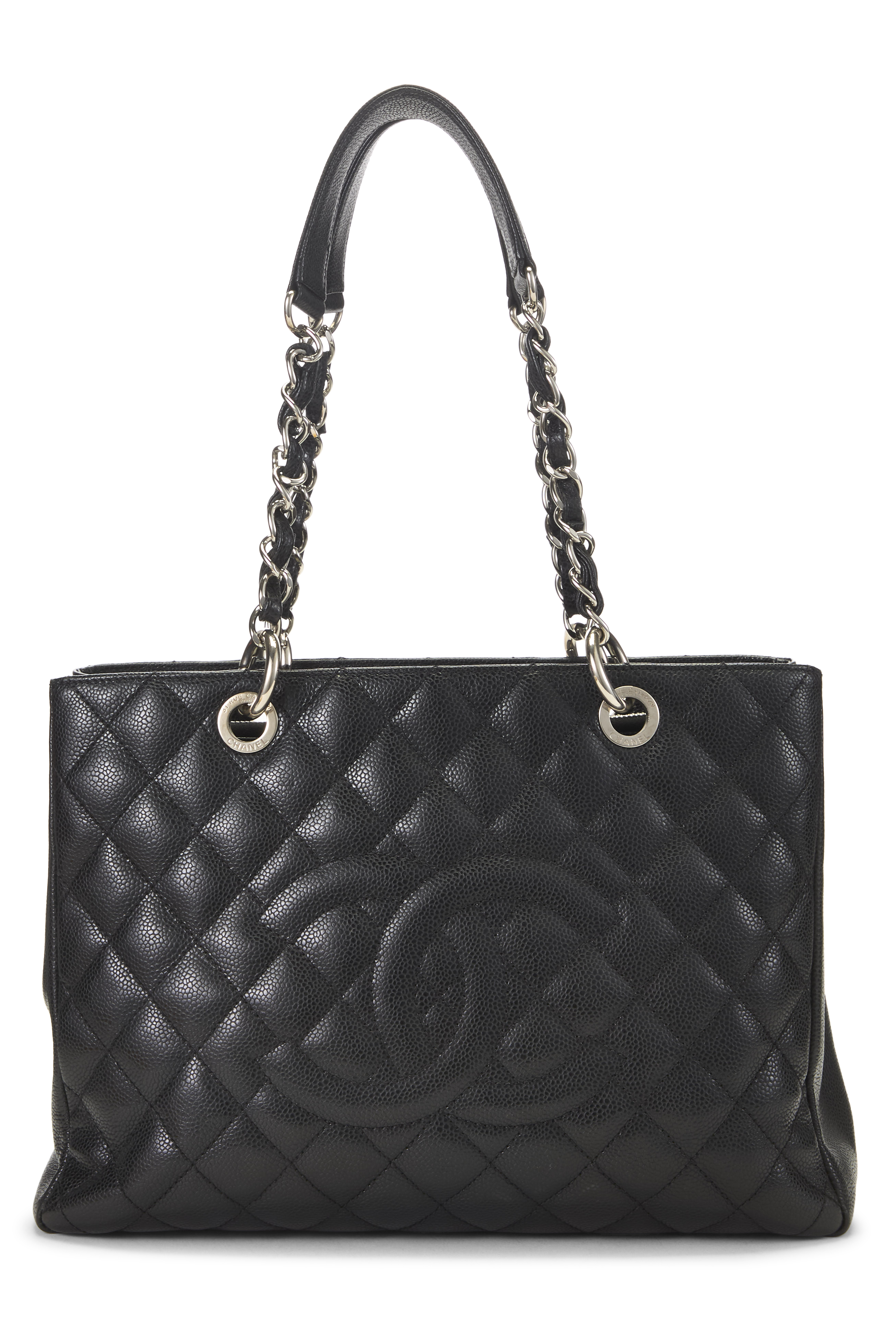 Women's Chanel Black Quilted Caviar Grand Shopping Tote (GST) in Black