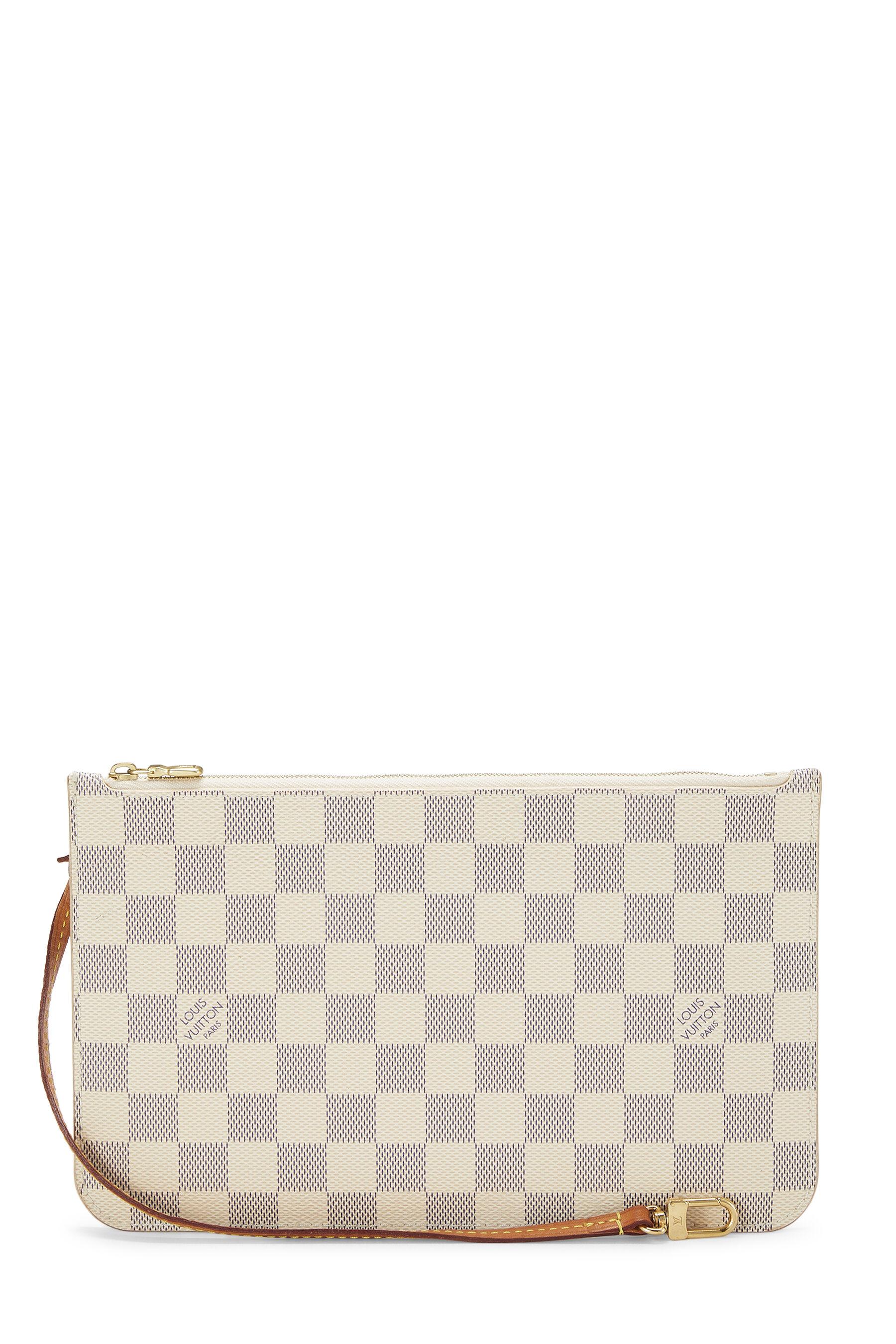 Women's Louis Vuitton Damier Azur Neverfull Pouch in White MM