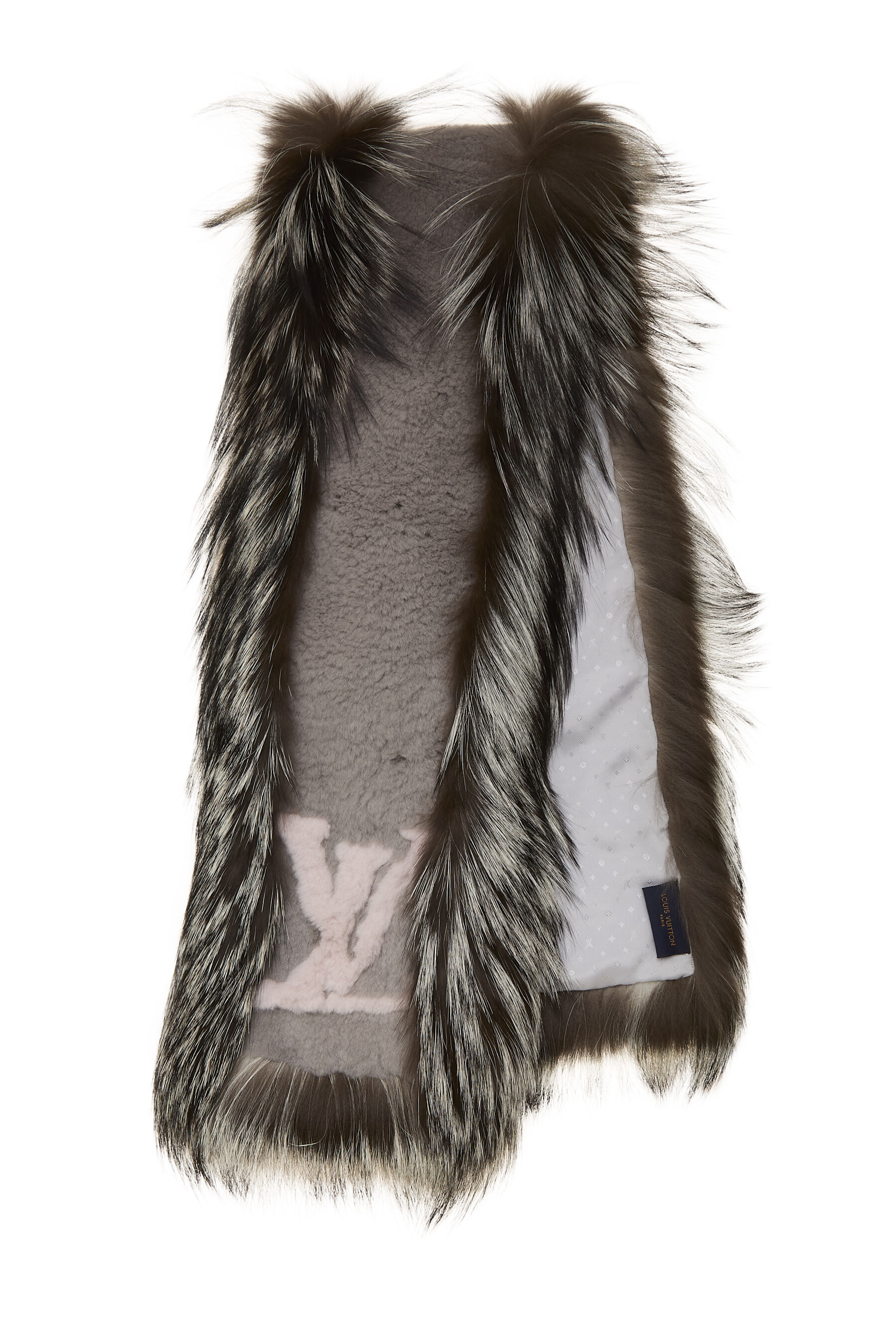 Women's Louis Vuitton Grey Fur Logo Muffler in Grey