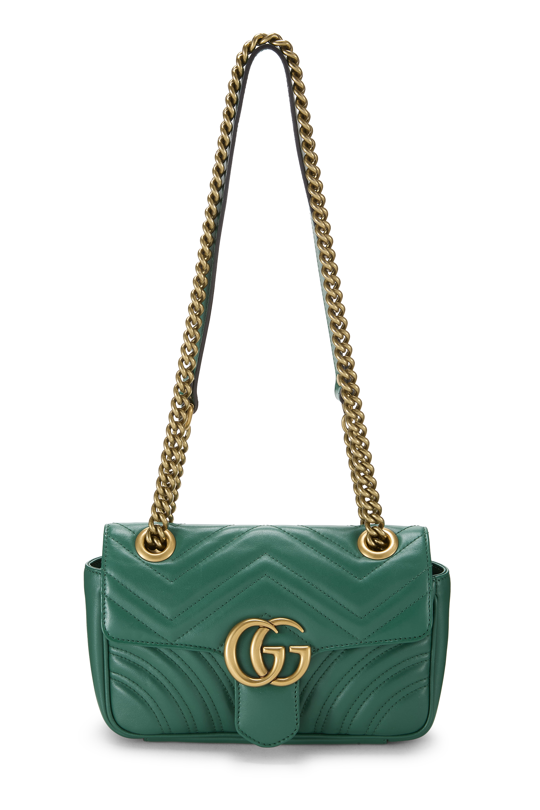 Women's Gucci Green Leather GG Marmont Matelassé Shoulder Bag Mini in Green Mini
