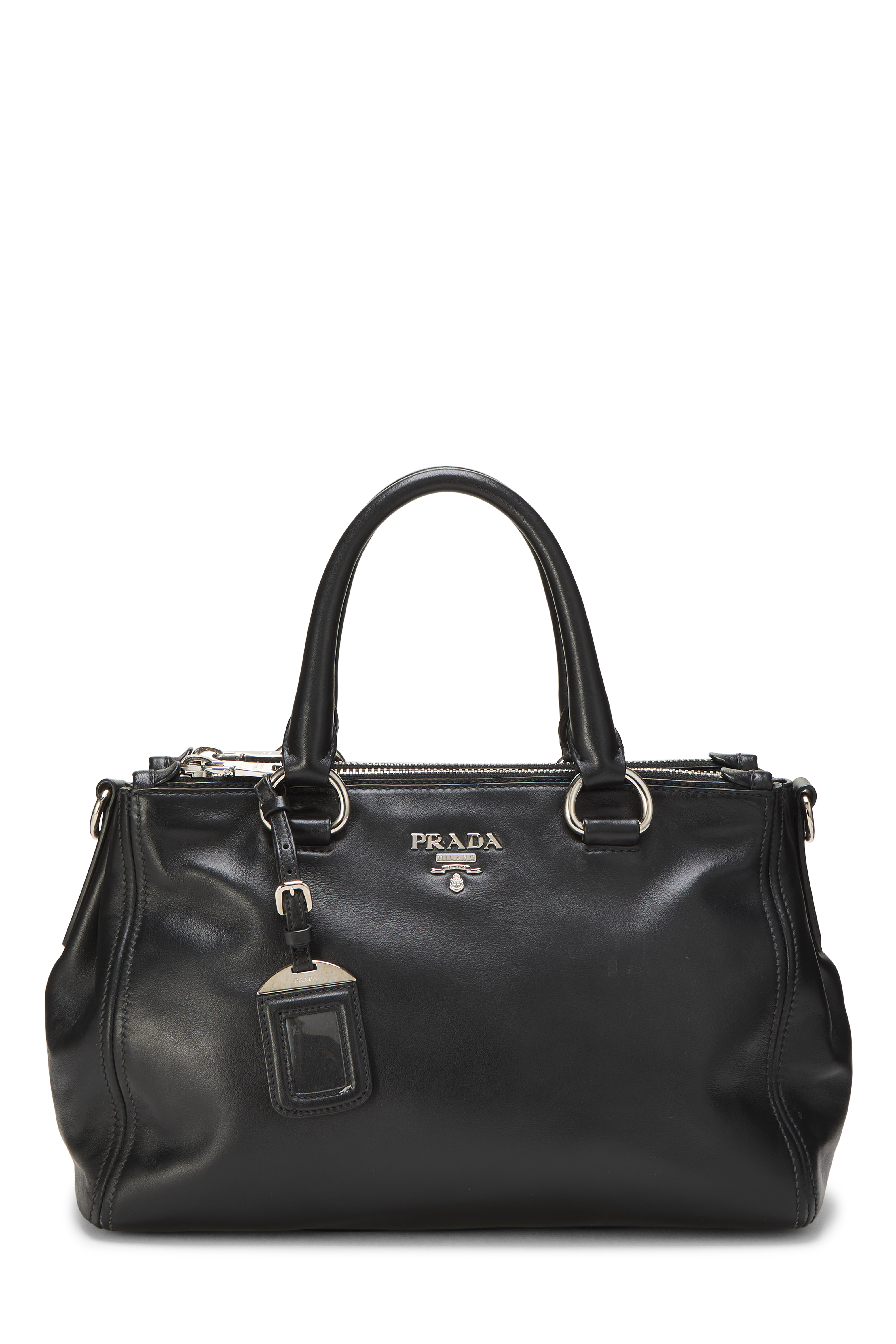 Women's Prada Black Calfskin Double Zip Handbag Medium in Black Medium
