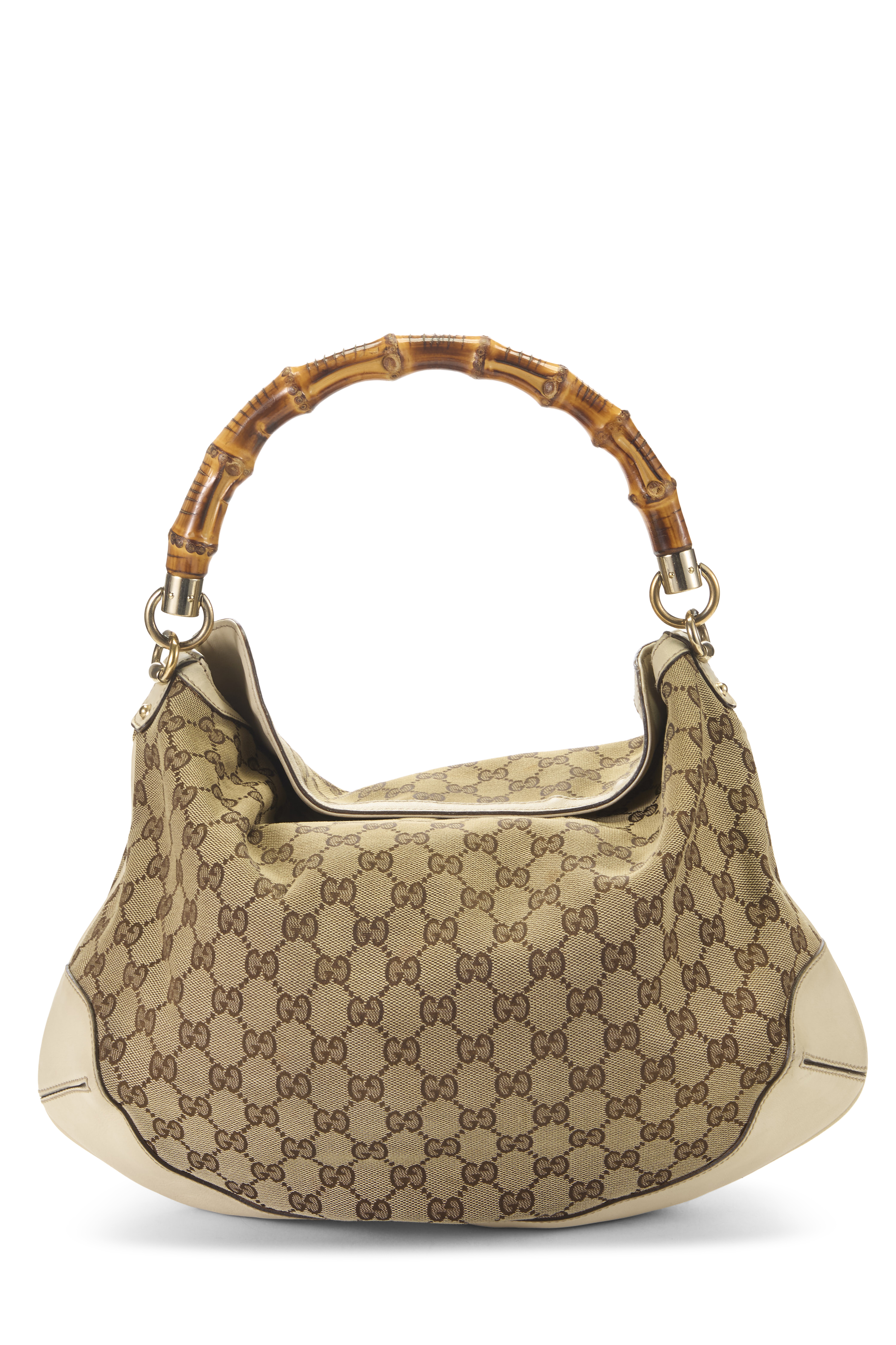 Women's Gucci White Original GG Canvas Bamboo Peggy Hobo Medium in White Medium
