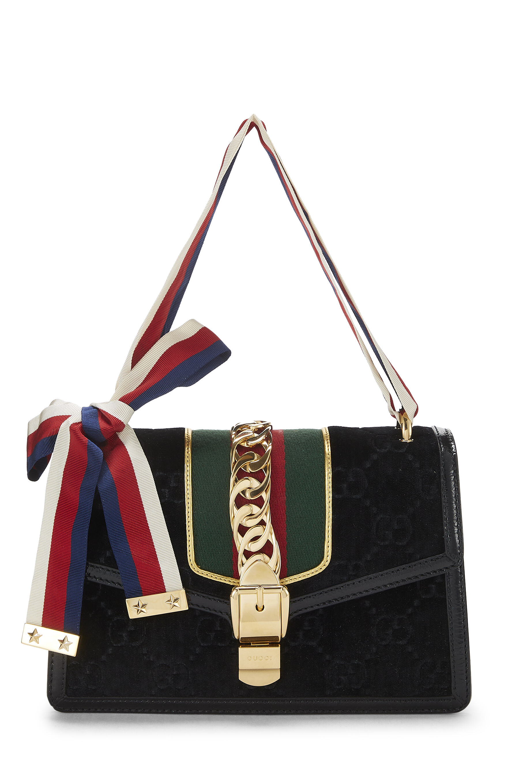 Women's Microfiber Gucci Black GG Velvet Sylvie Shoulder Bag in Black