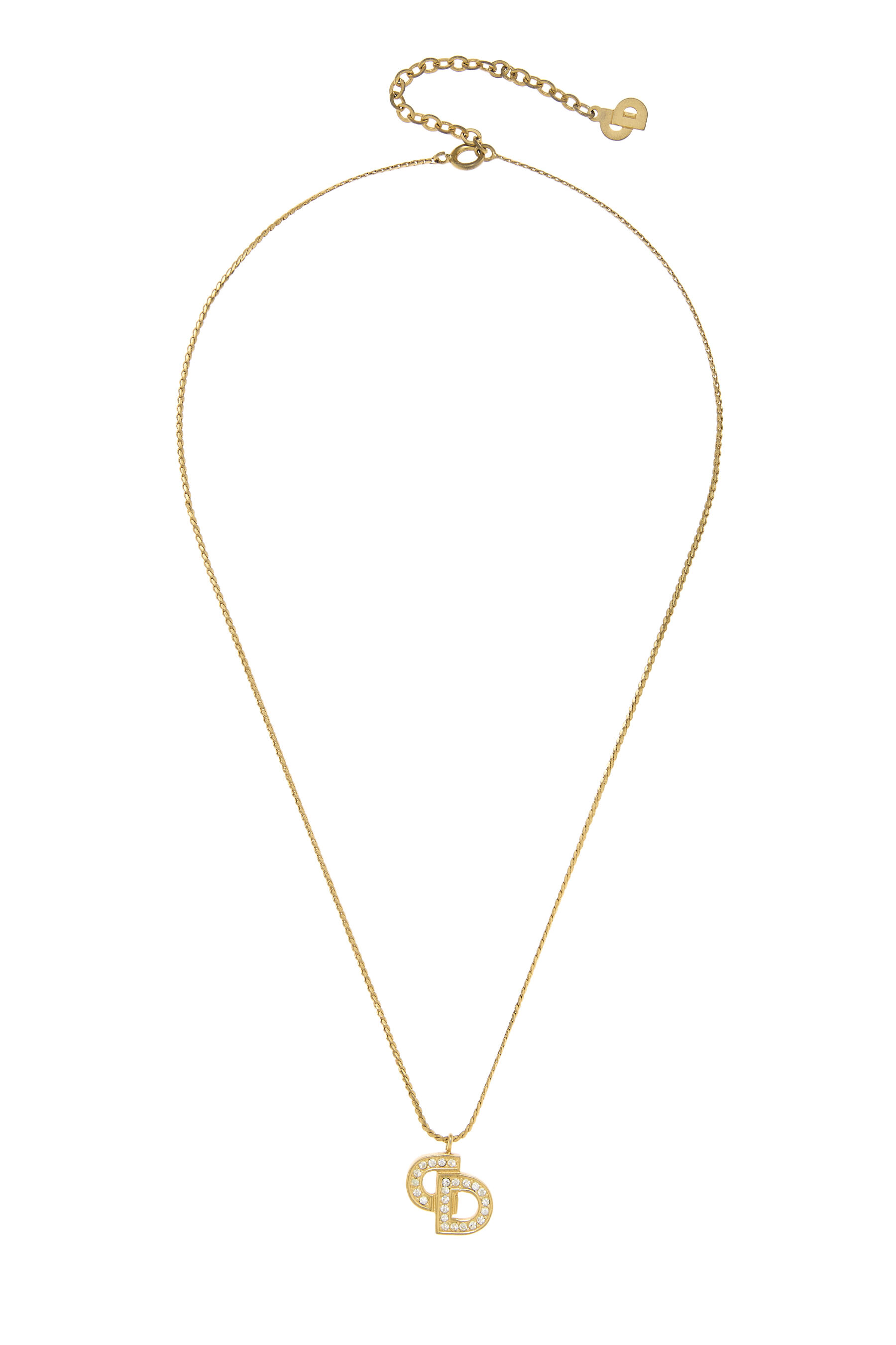 Women's Christian Dior Gold & Crystal 'CD' Necklace in Gold