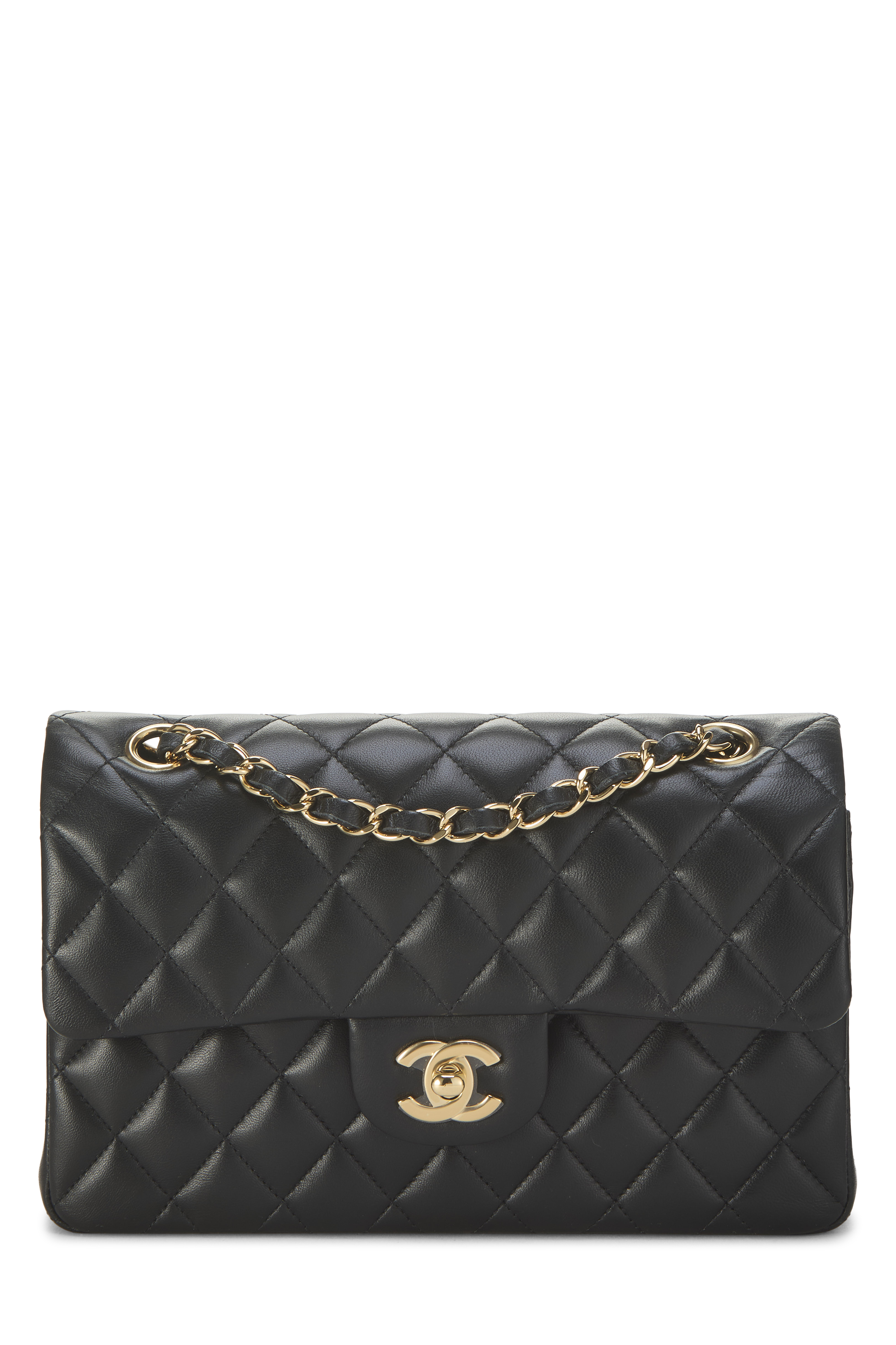 Women's Chanel Black Quilted Lambskin Classic Double Flap Small in Black 9"