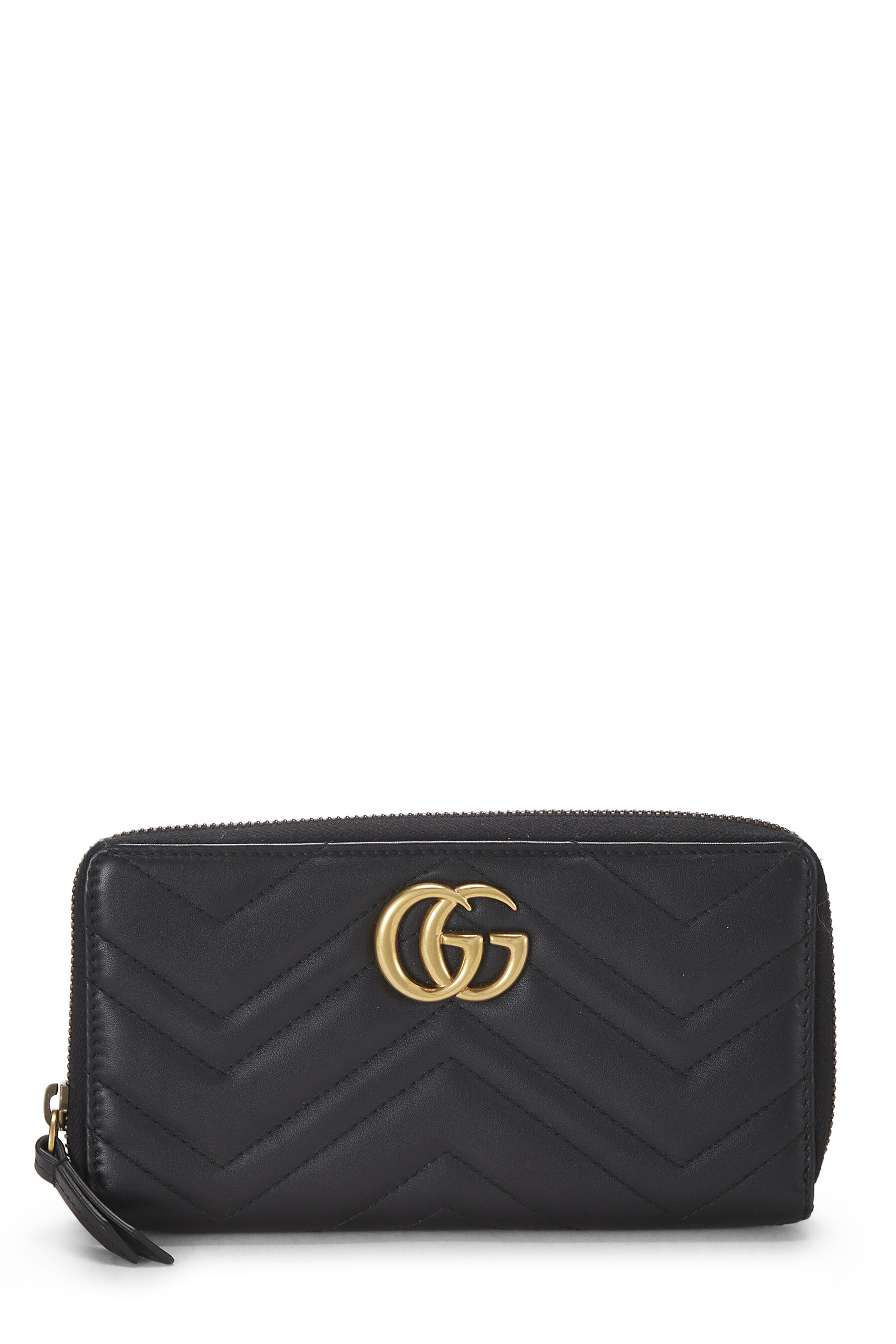 Women's Gucci Black Matelassé Leather GG Marmont Zip Wallet in Black