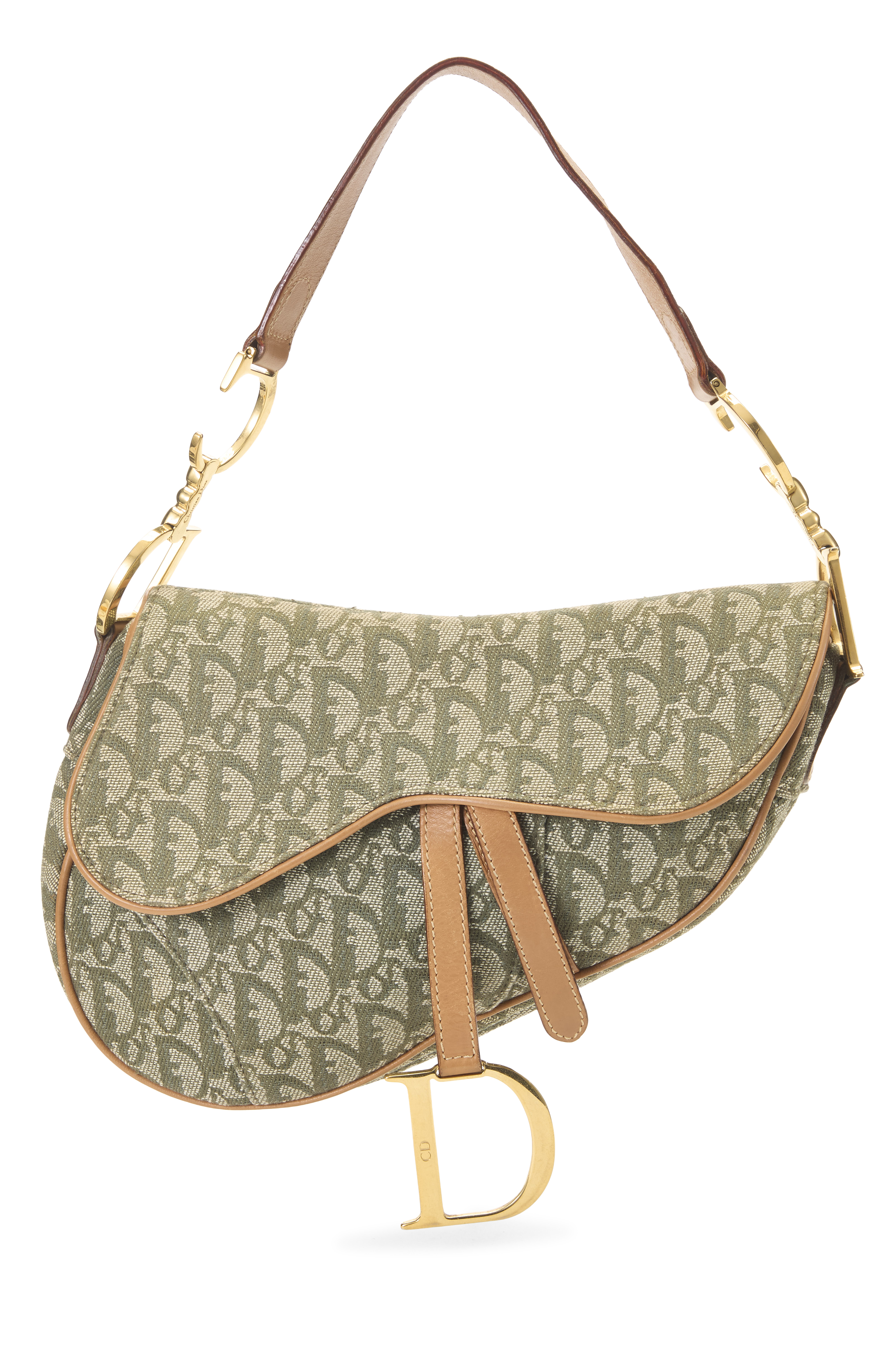Women's Christian Dior Green Trotter Canvas Saddle Bag in Green