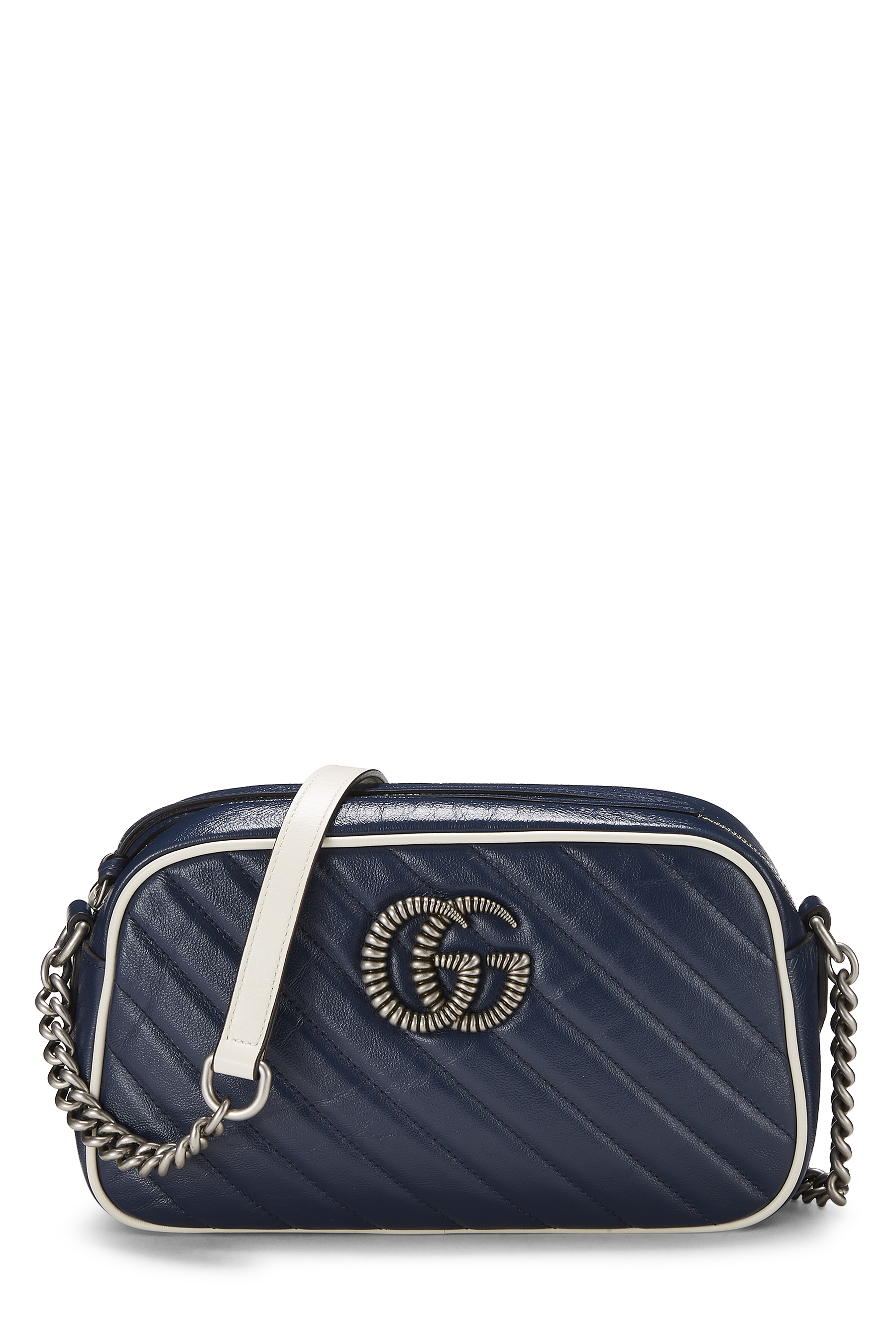 Women's Gucci Navy Leather Torchon GG Marmont Crossbody Bag Small in Navy Small