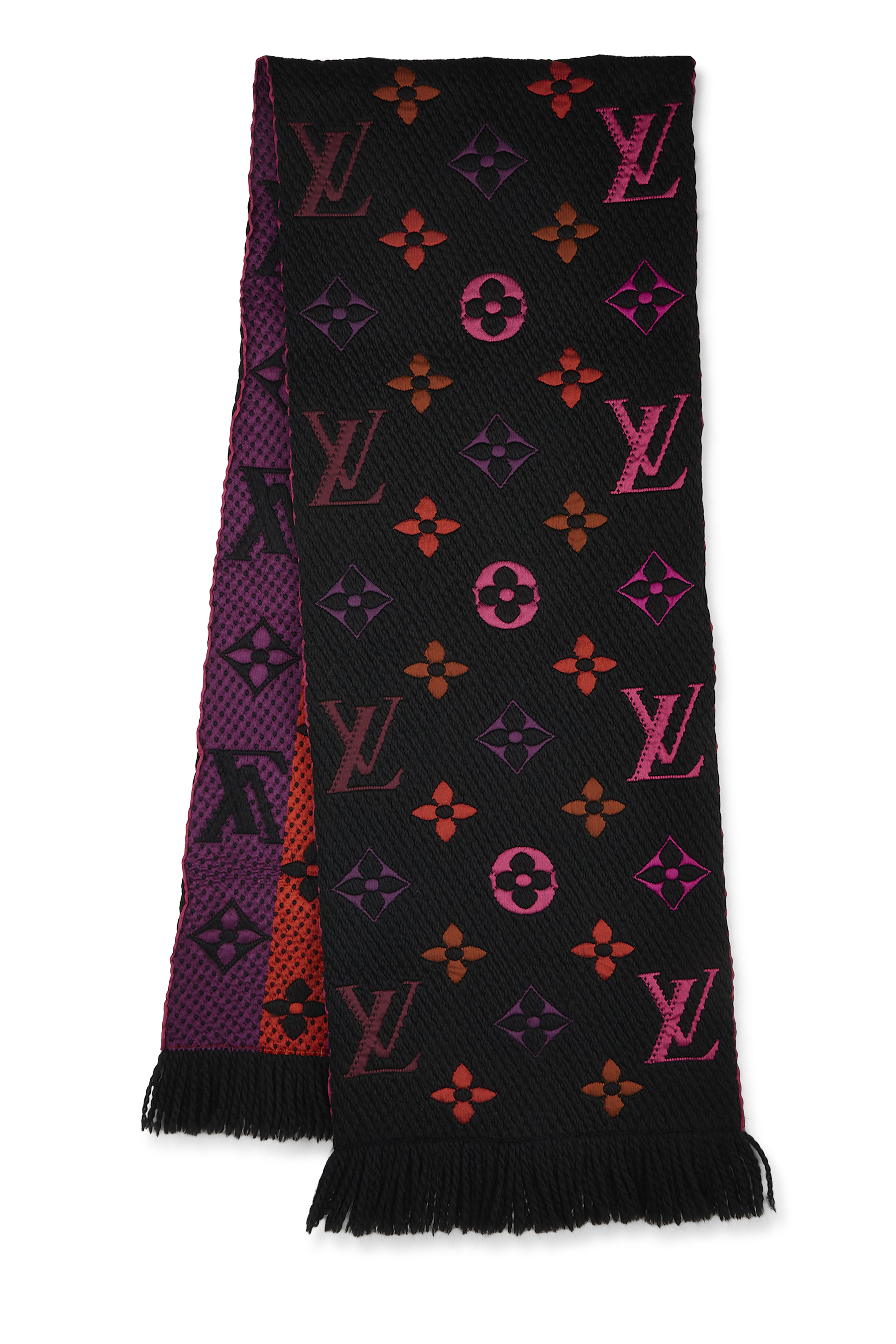 Women's Louis Vuitton Black Wool Logomania Scarf in Multi