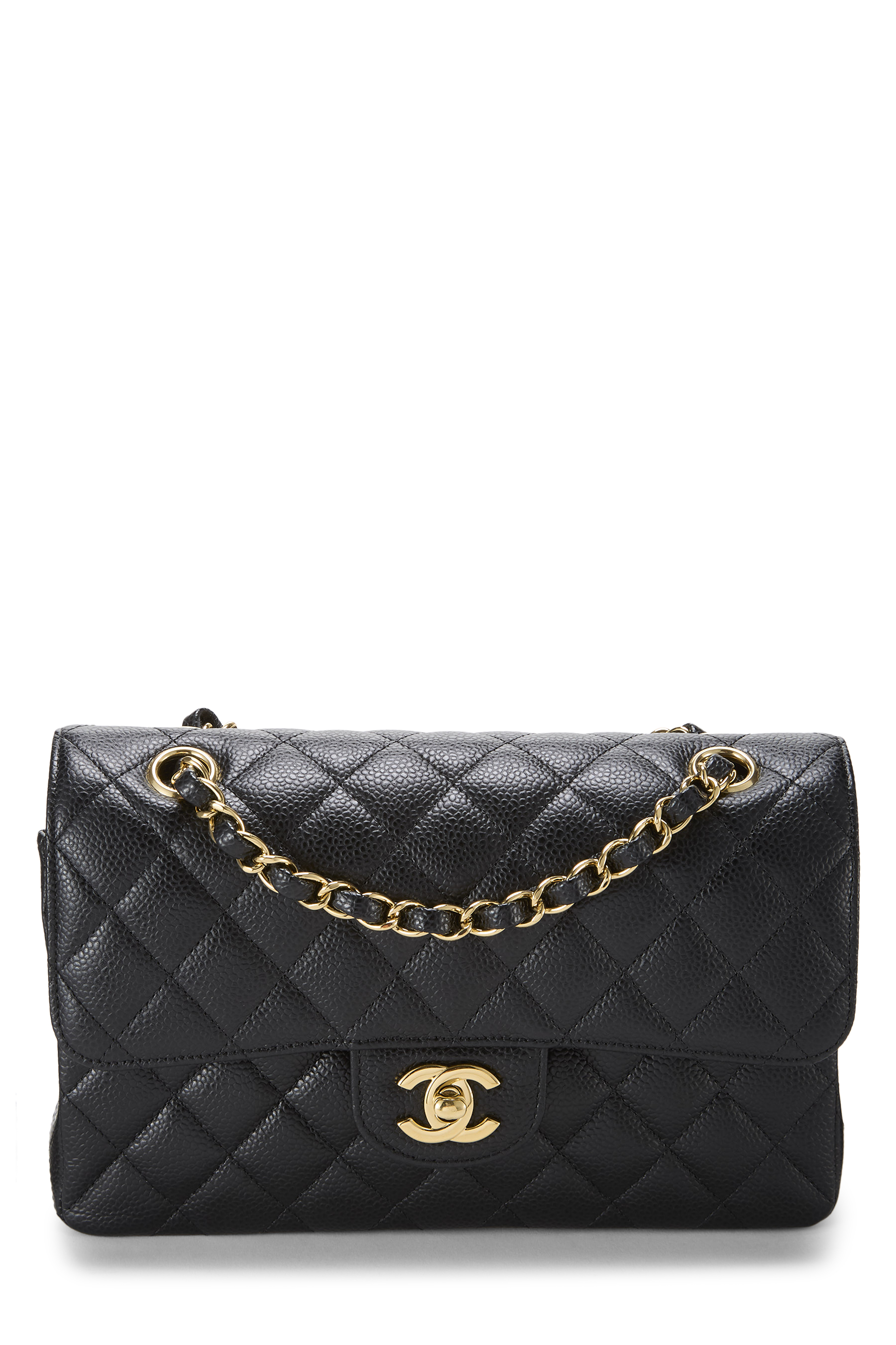Women's Chanel Black Quilted Caviar Classic Double Flap Small in Black 9"