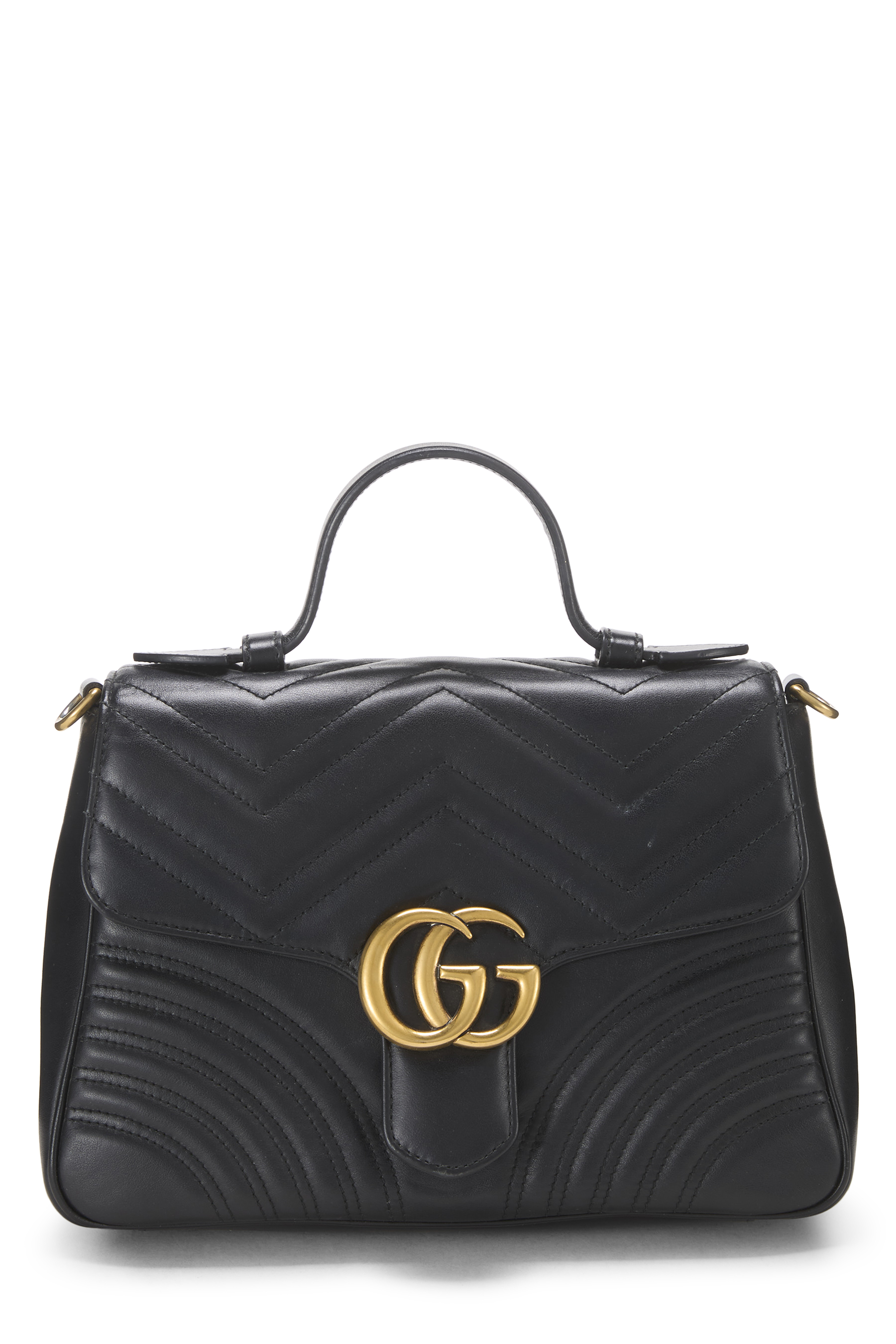 Women's Gucci Black Leather GG Marmont Top Handle Flap Bag Mini in Black Mini