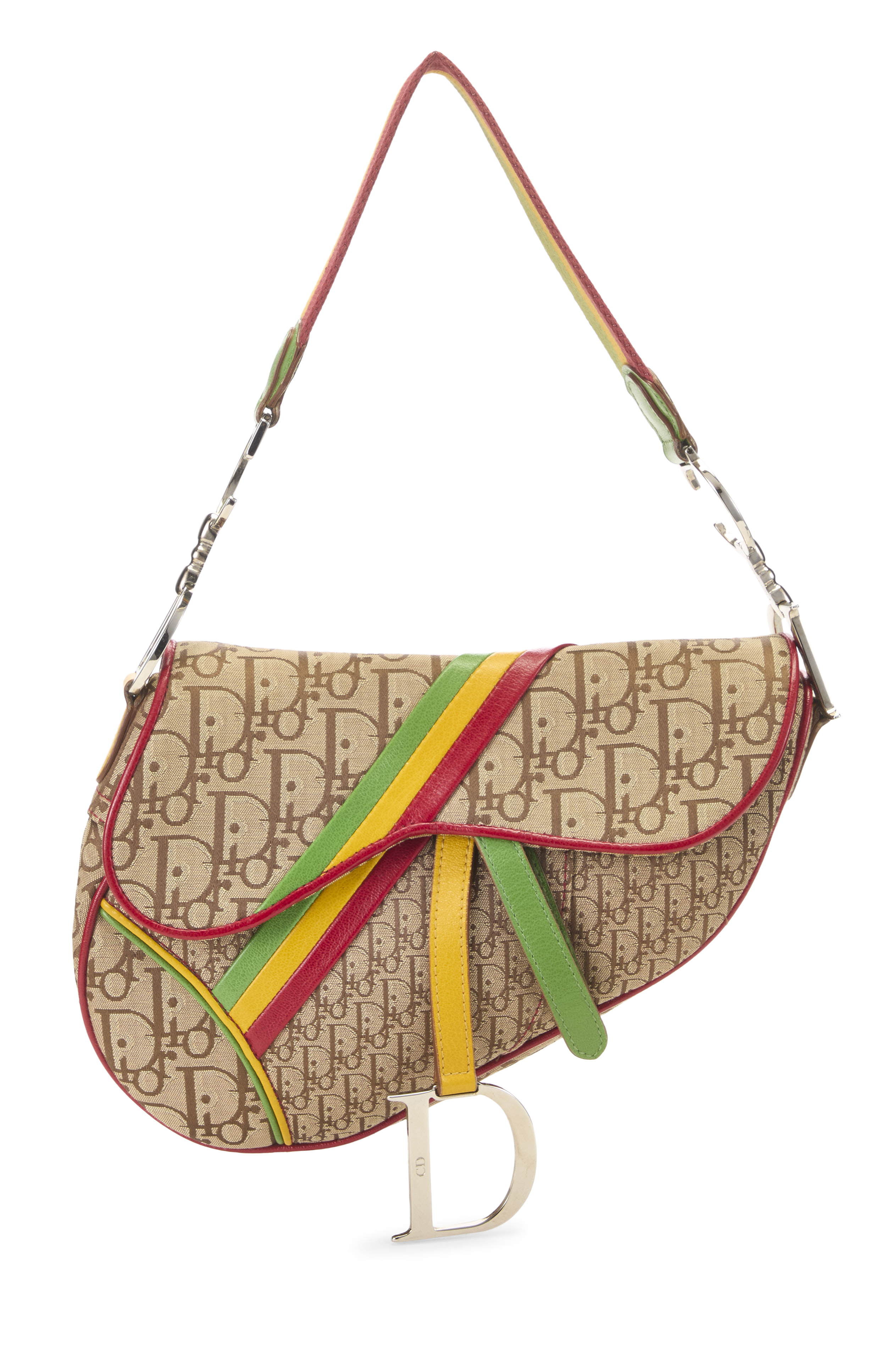 Women's Christian Dior Multicolor Trotter Canvas Rasta Saddle Bag in Multi