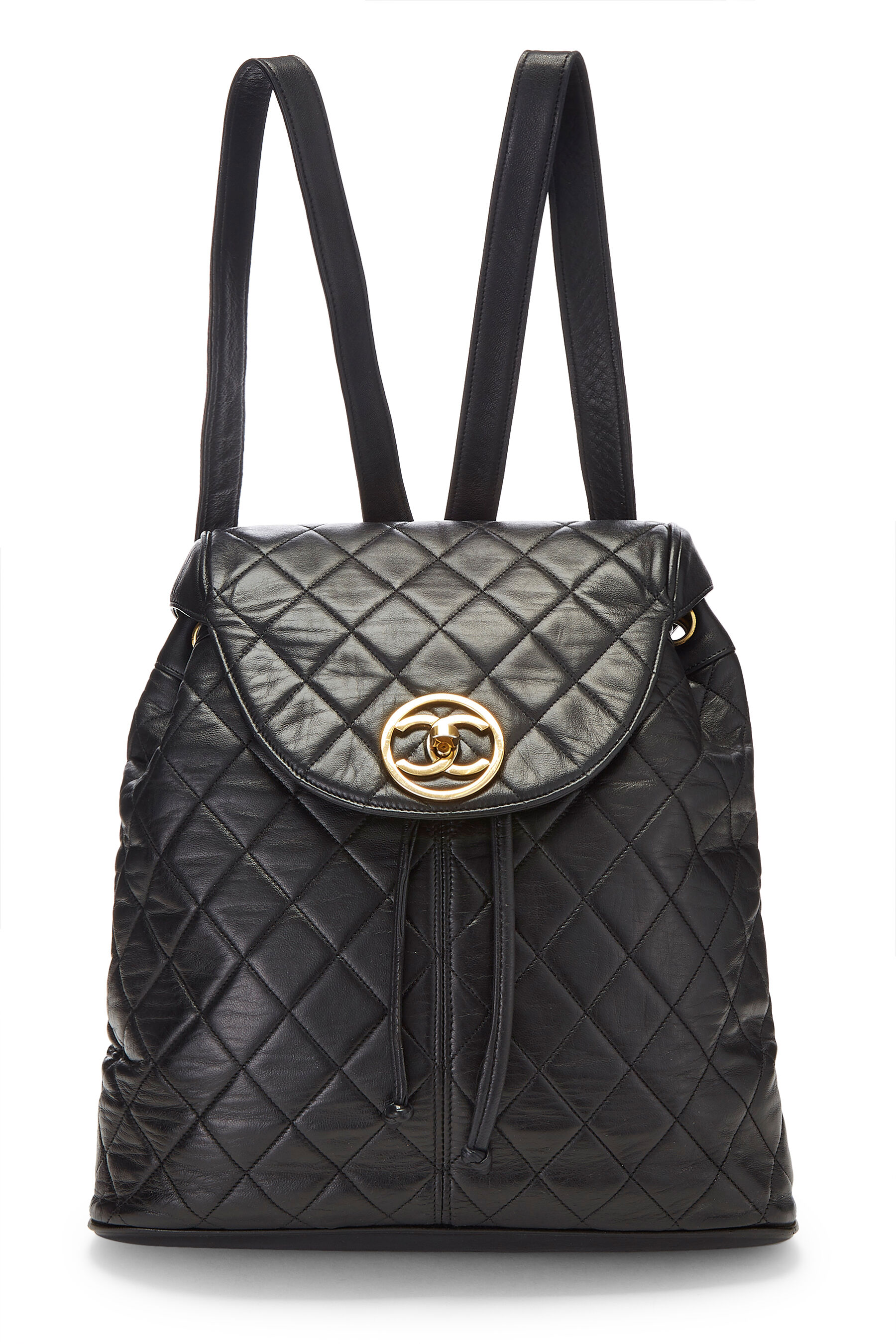 Women's Chanel Black Quilted Lambskin Circle Lock Backpack Large in Black Large