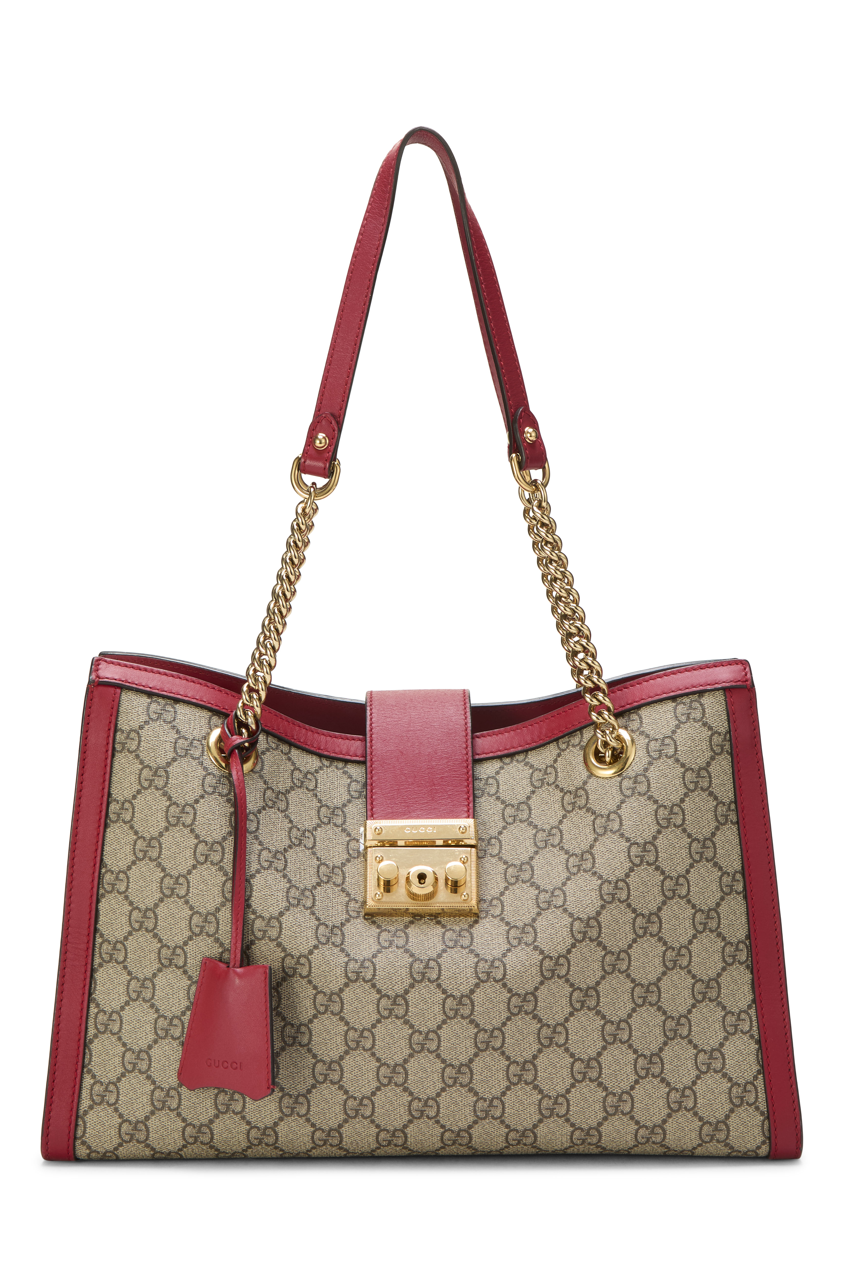 Women's Gucci Red Original GG Supreme Canvas Padlock Tote Medium in Red Medium