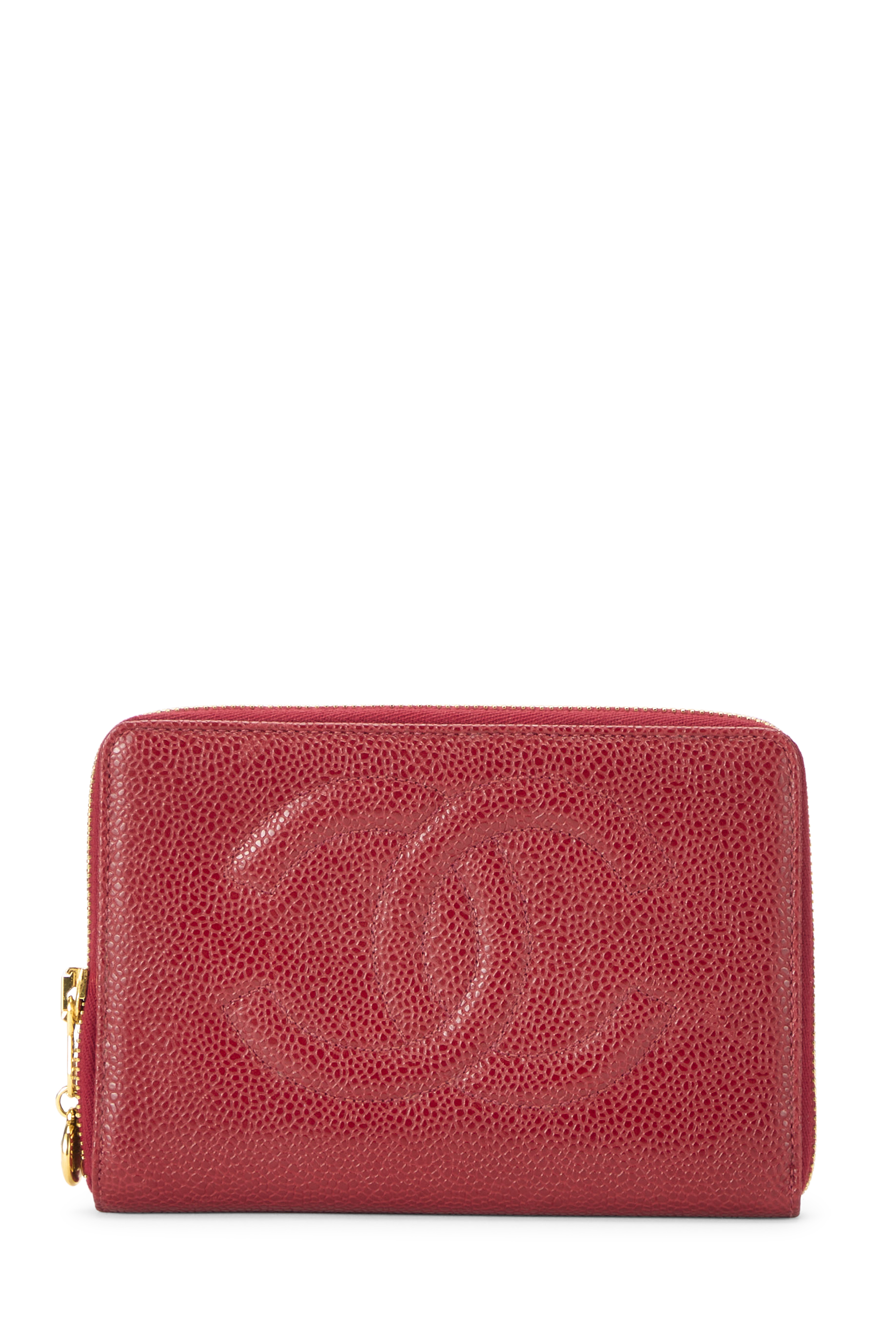 Women's Chanel Red Caviar 'CC' Zip Around Wallet in Red