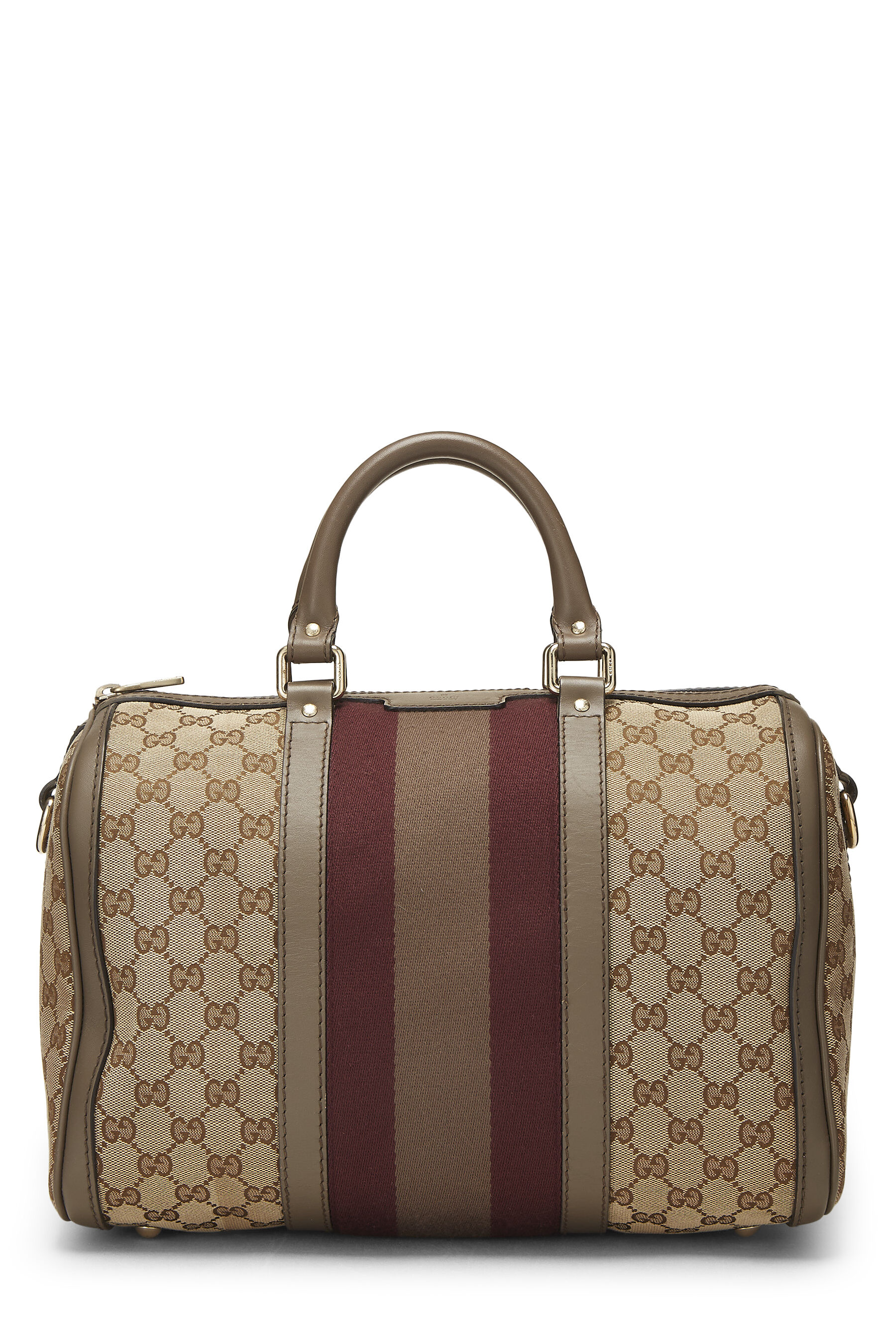 Women's Gucci Grey Original GG Canvas Vintage Web Boston Bag Medium in Grey Medium
