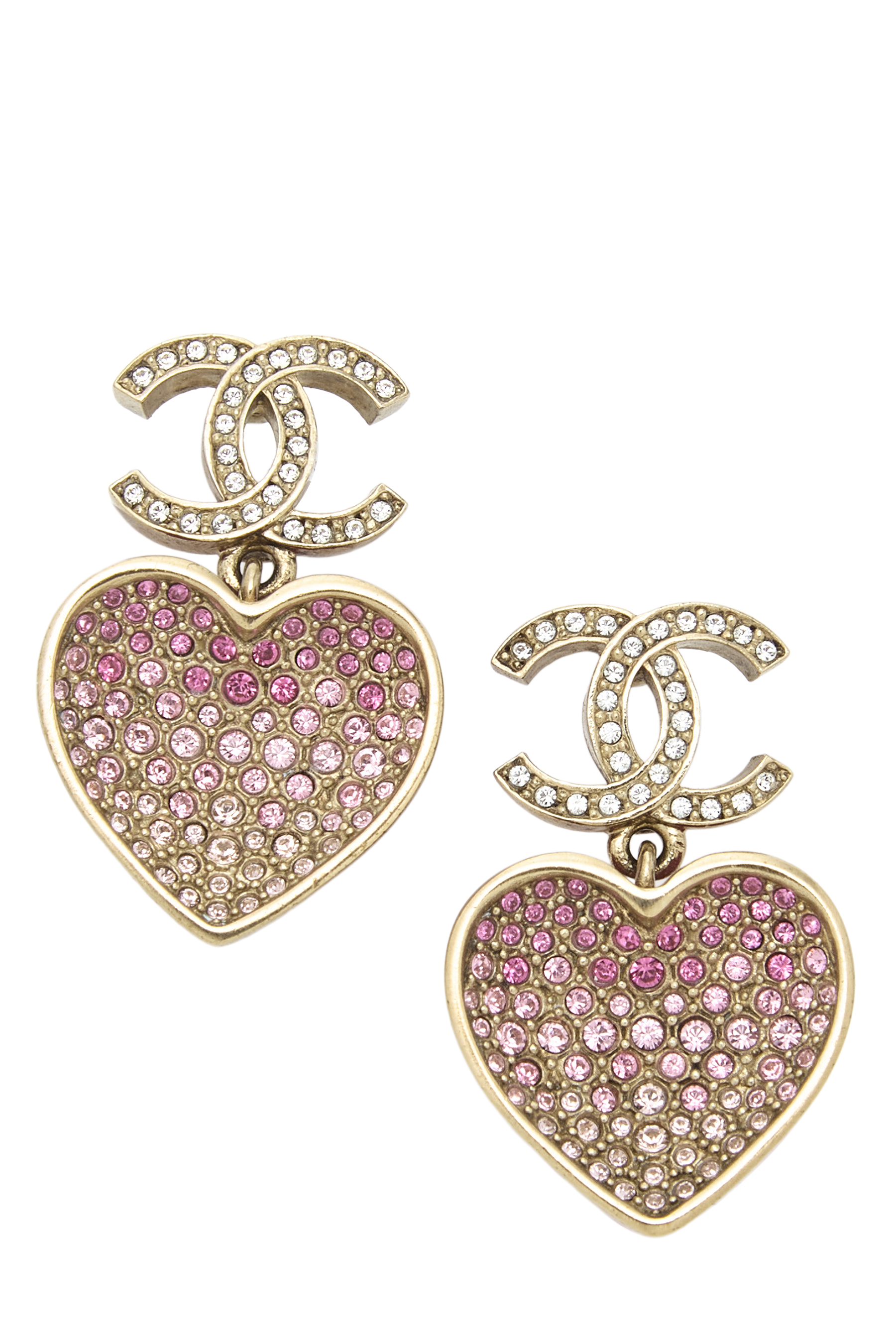 Women's Chanel Pink Enamel 'CC' Heart Dangle Earrings in Pink