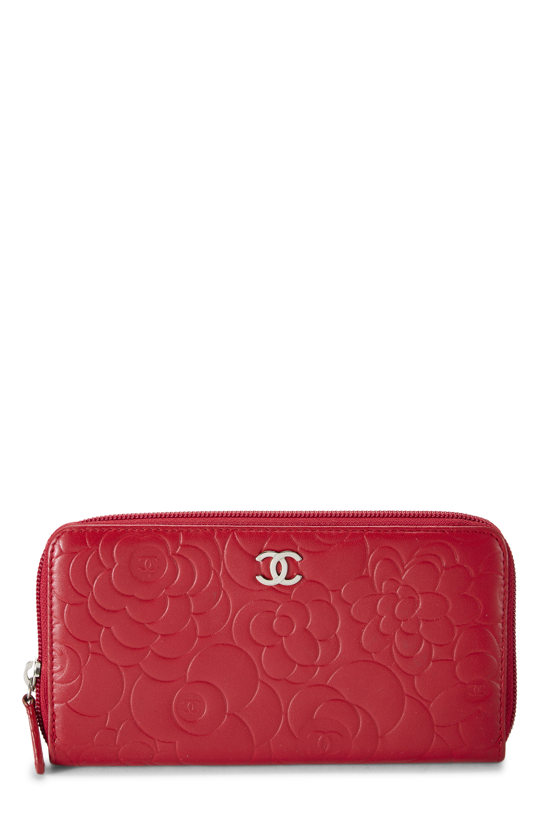 Women's Chanel Red Lambskin Leather Camellia Wallet in Red