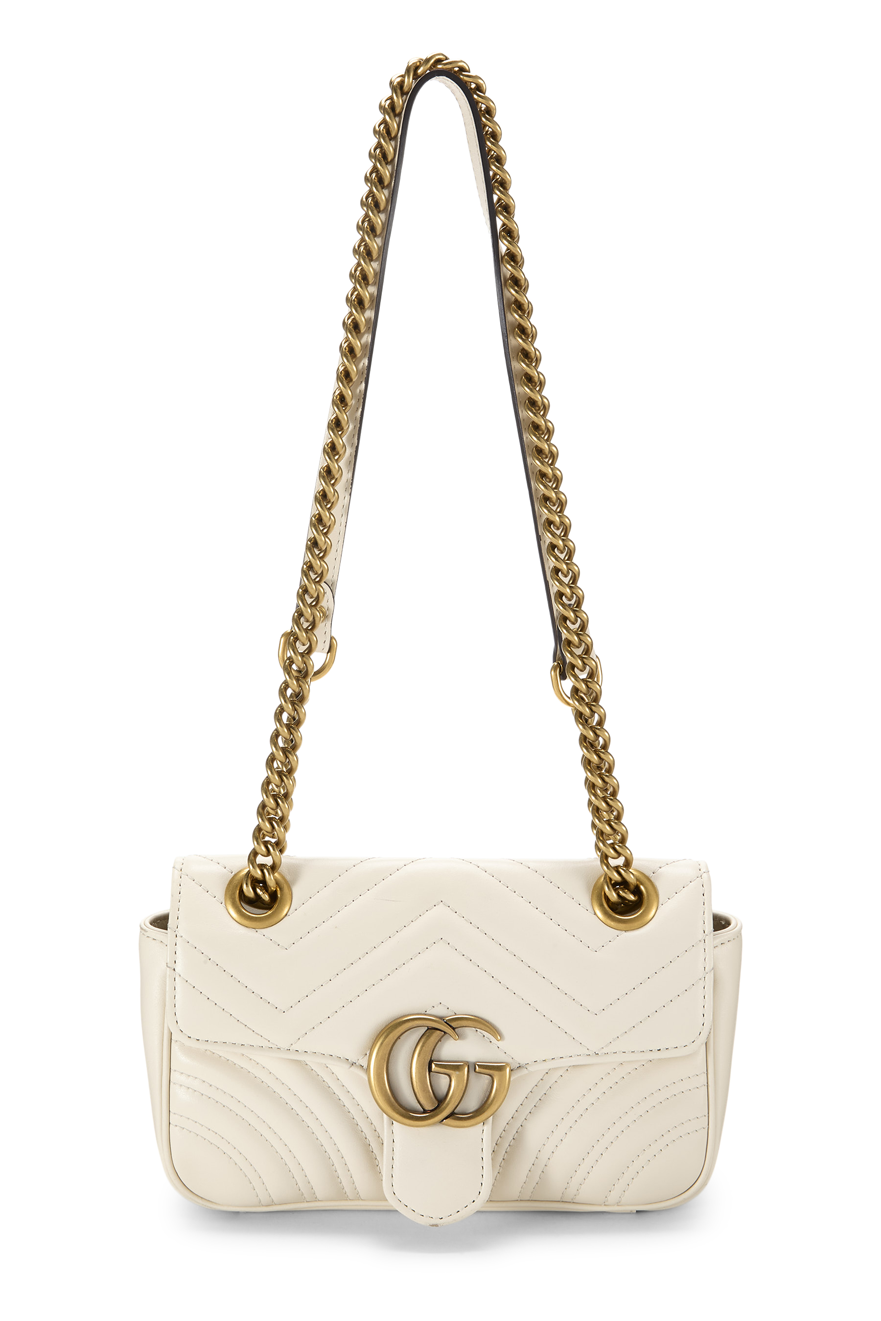 Women's Gucci White Leather GG Marmont Matelassé Shoulder Bag Mini in White Mini