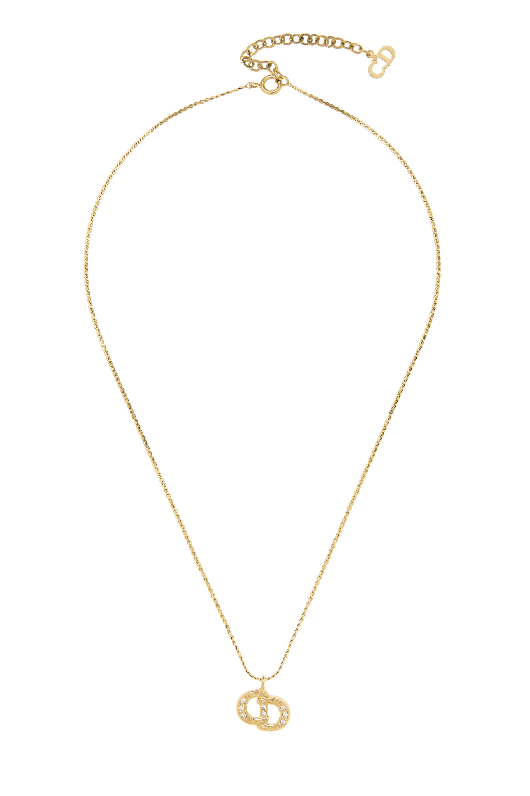 Women's Christian Dior Gold & Crystal 'CD' Necklace in Gold