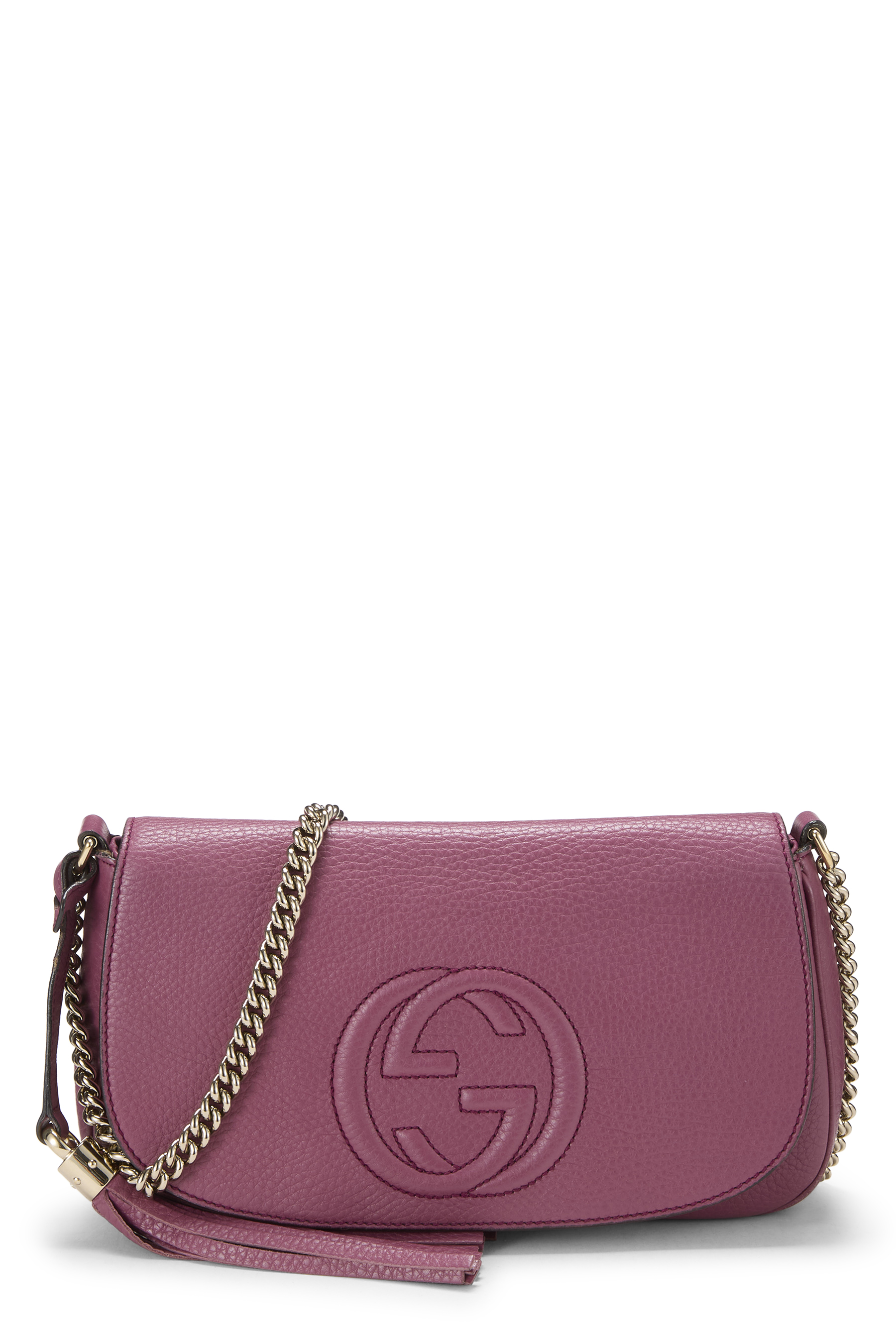 Women's Gucci Purple Grained Leather Soho Chain Flap Crossbody in Purple