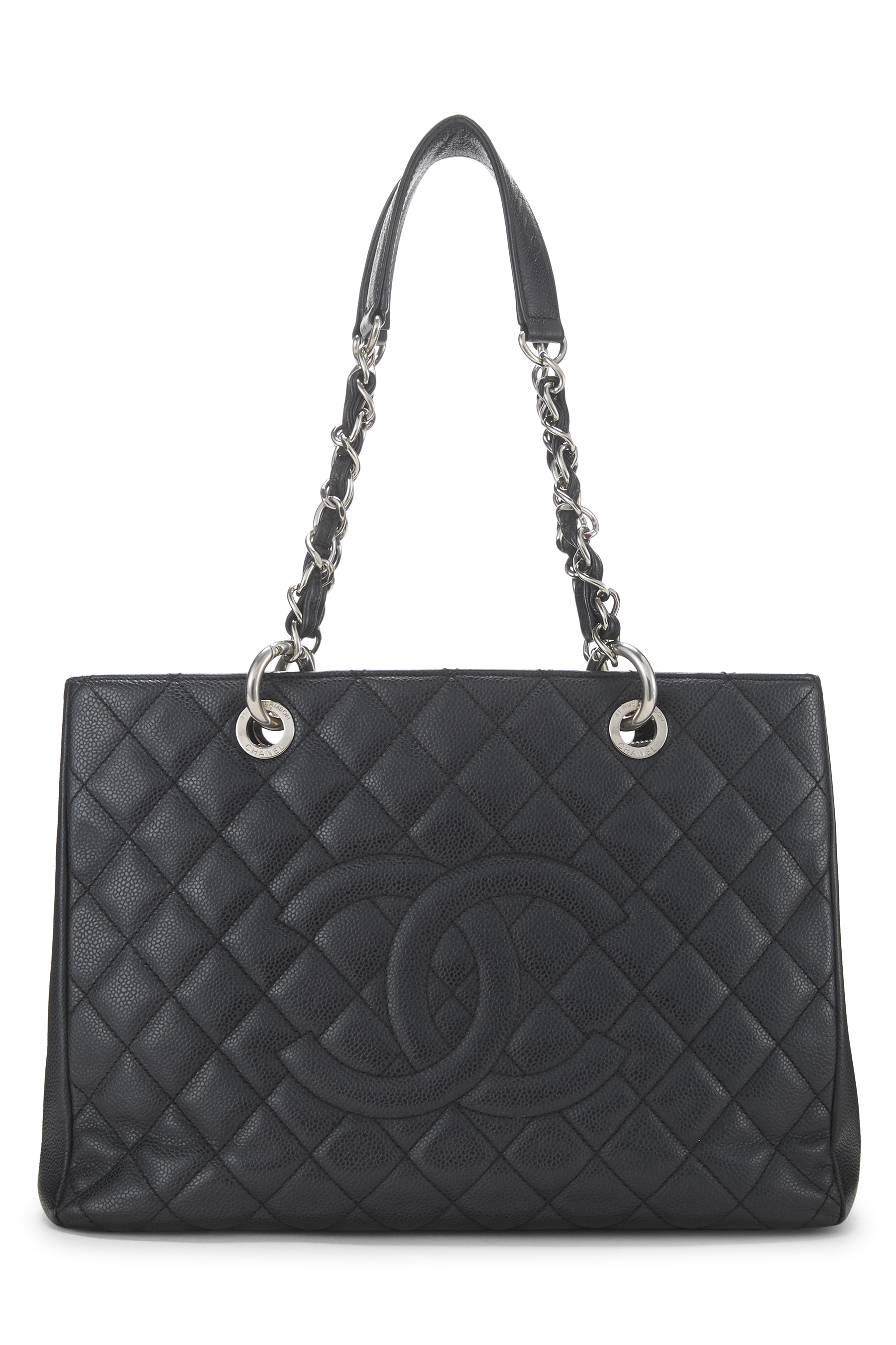 Women's Chanel Black Quilted Caviar Grand Shopping Tote (GST) in Black