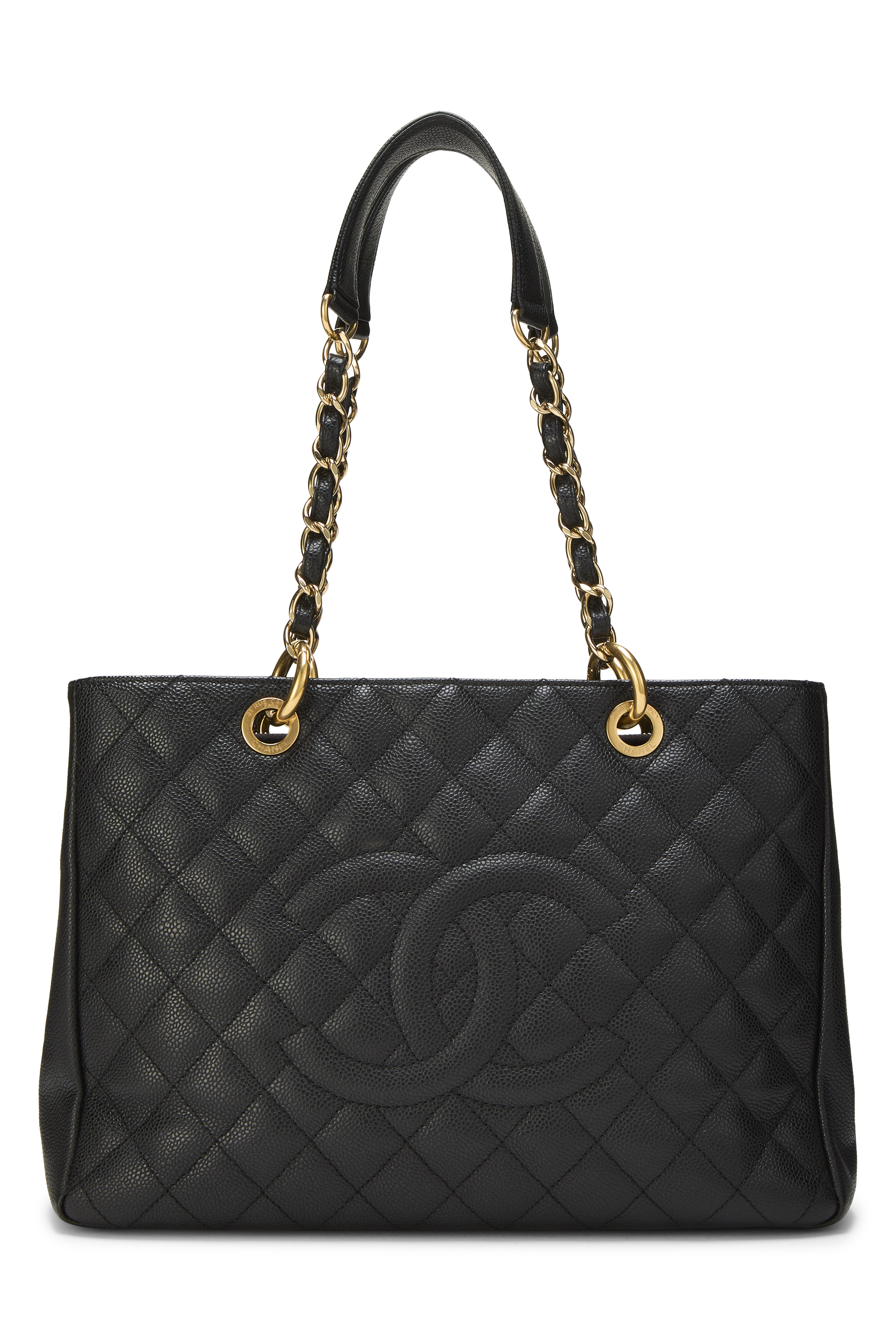 Women's Chanel Black Quilted Caviar Grand Shopping Tote (GST) in Black