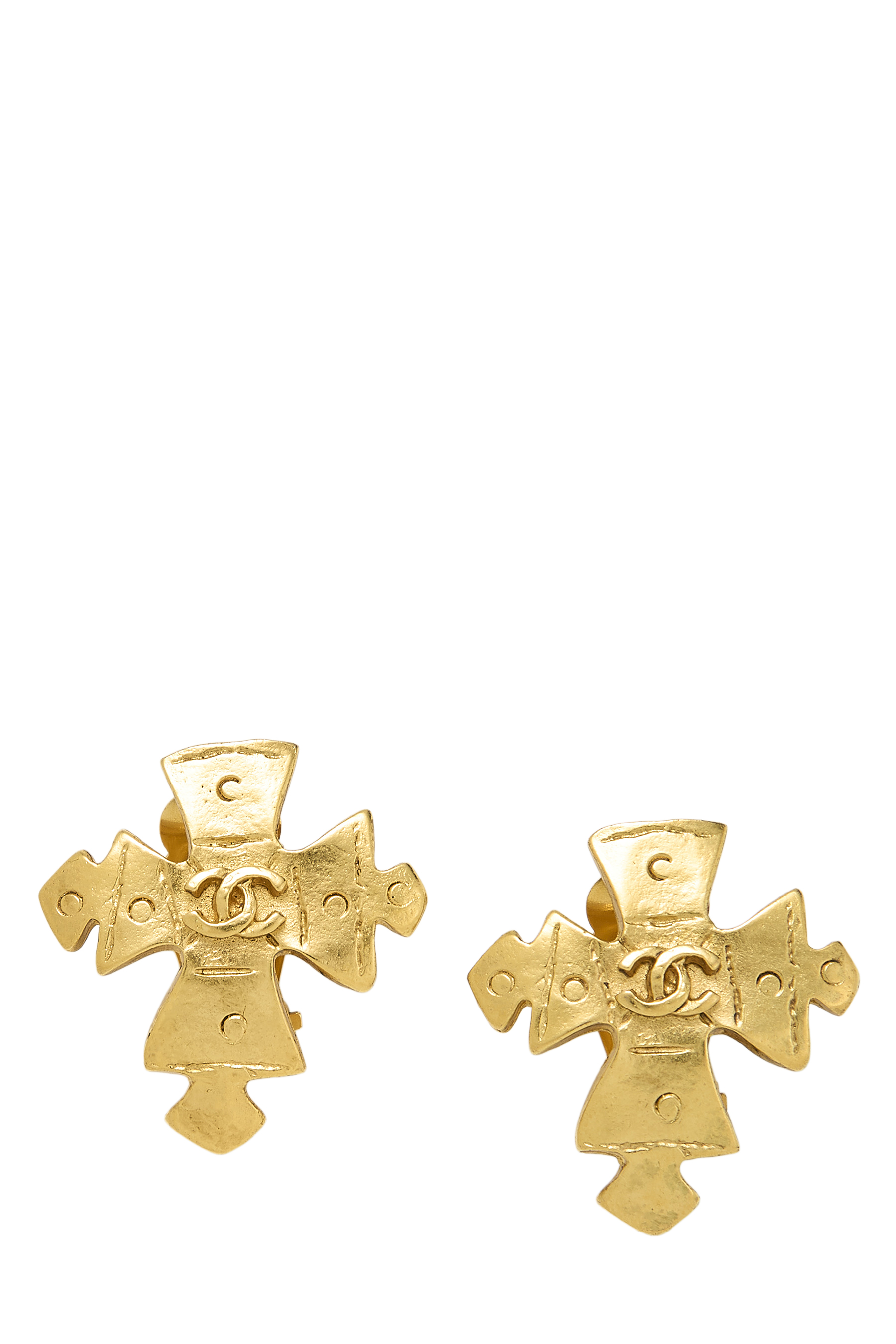 Women's Chanel Gold 'CC' Cross Earrings in Gold