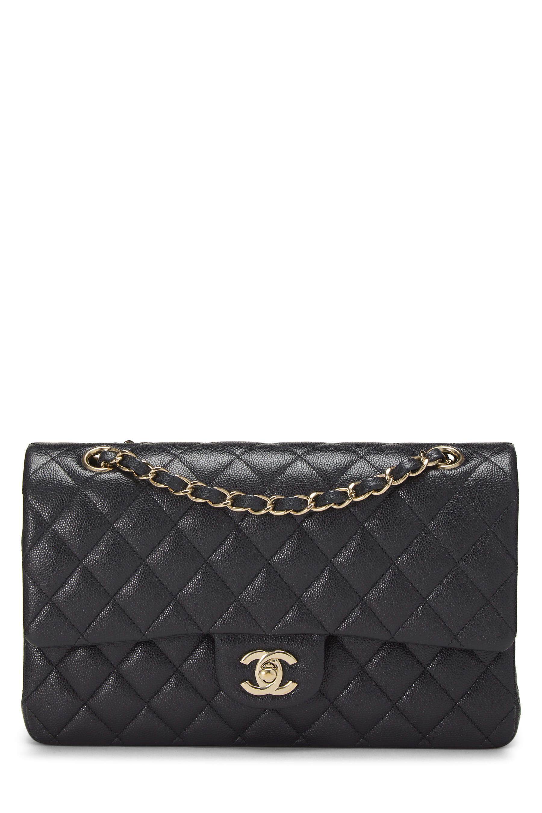 Women's Chanel Navy Quilted Caviar Classic Double Flap Medium in Navy 10"