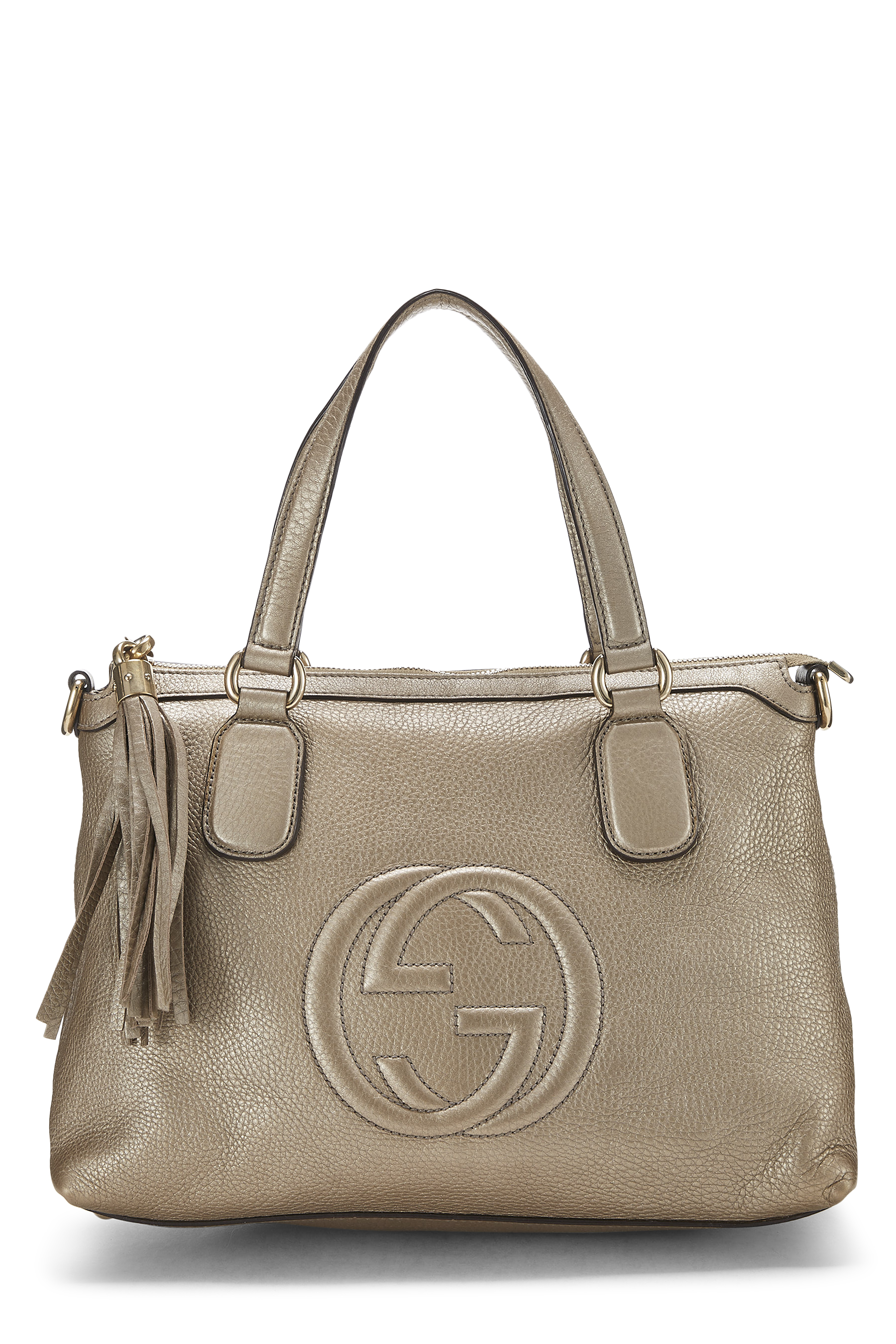 Women's Gucci Gold Metallic Leather Soho Top Handle Tote in Gold