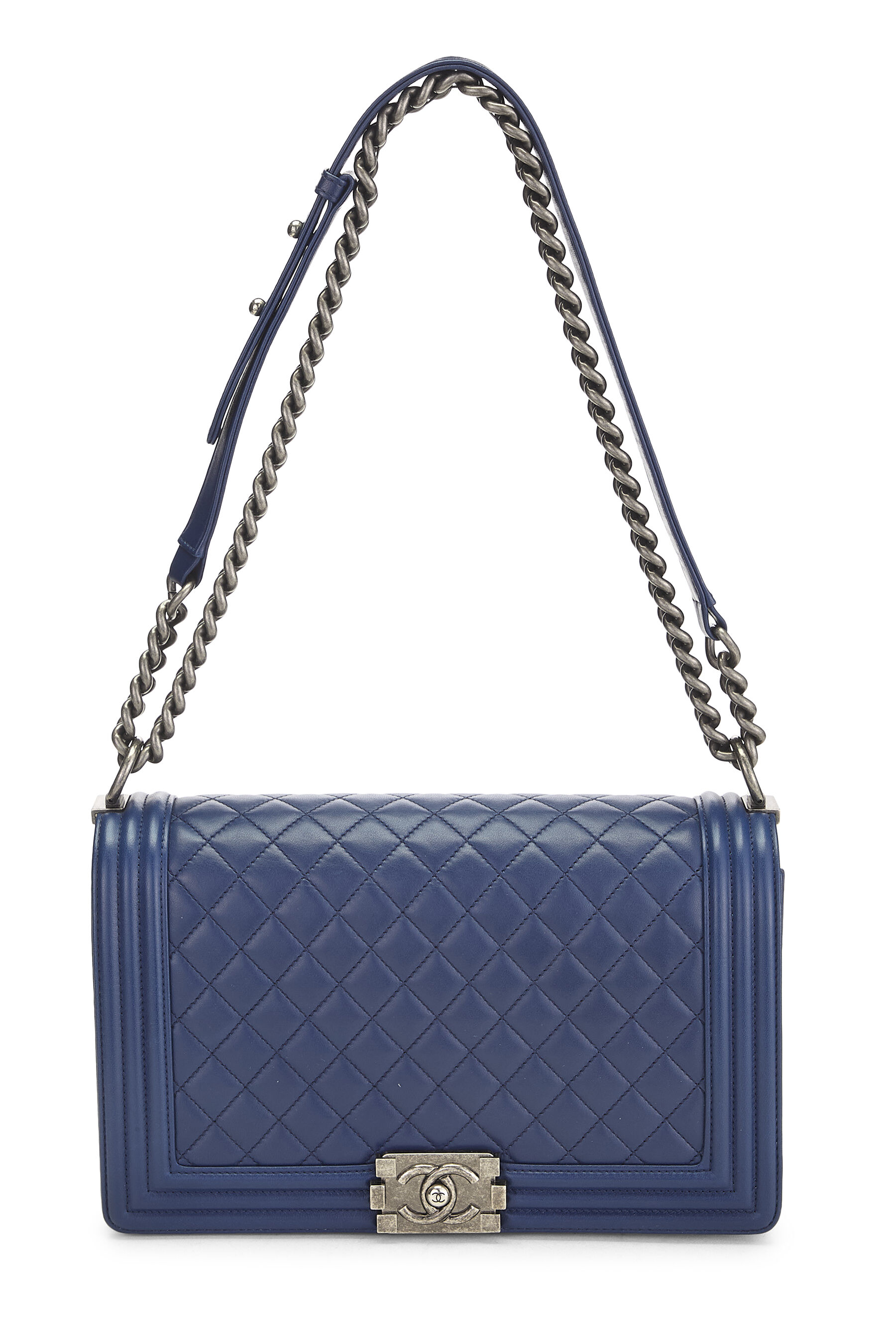 Women's Chanel Navy Quilted Lambskin Boy Bag Large in Navy Large