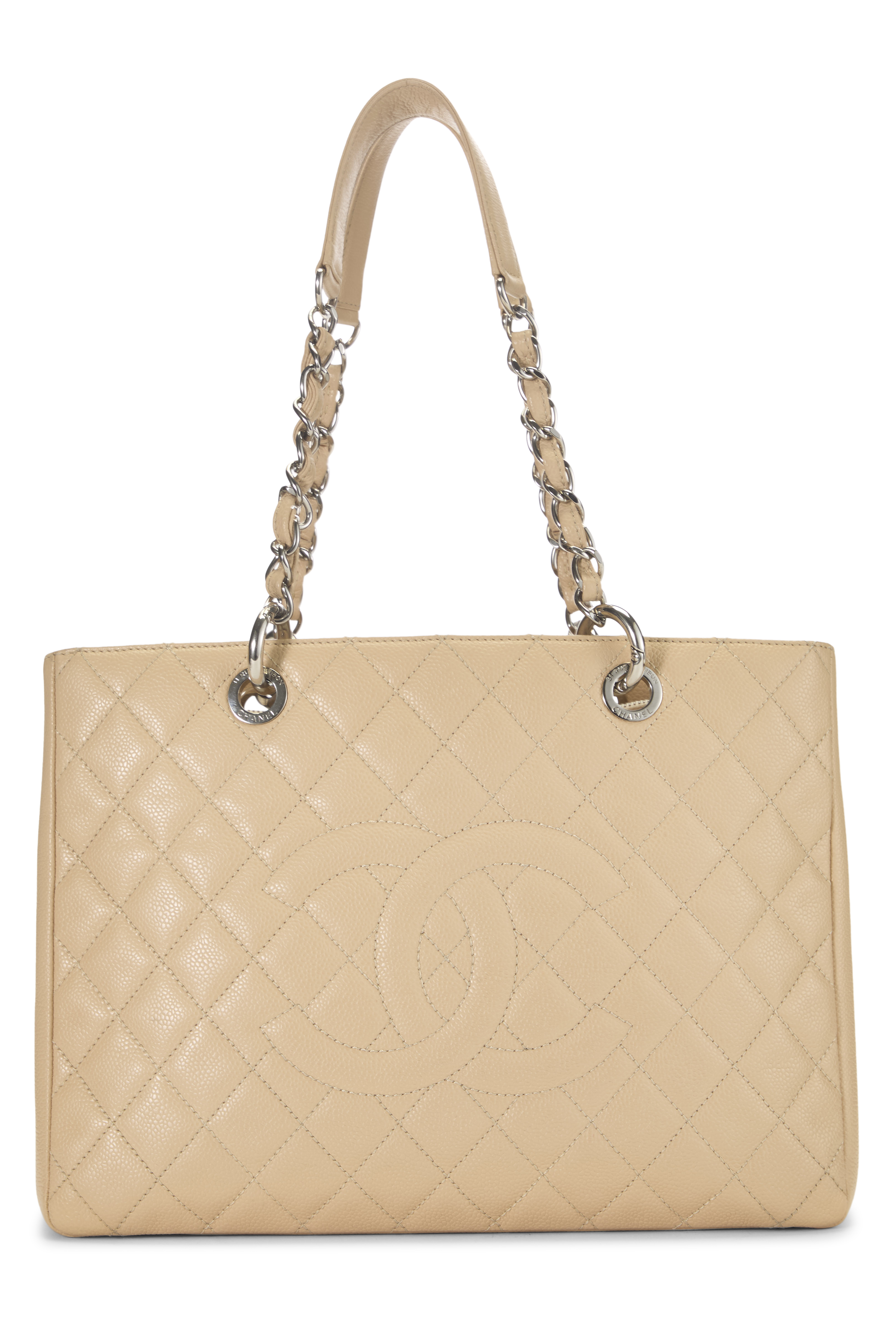 Women's Chanel Beige Quilted Caviar Grand Shopping Tote (GST) in Beige