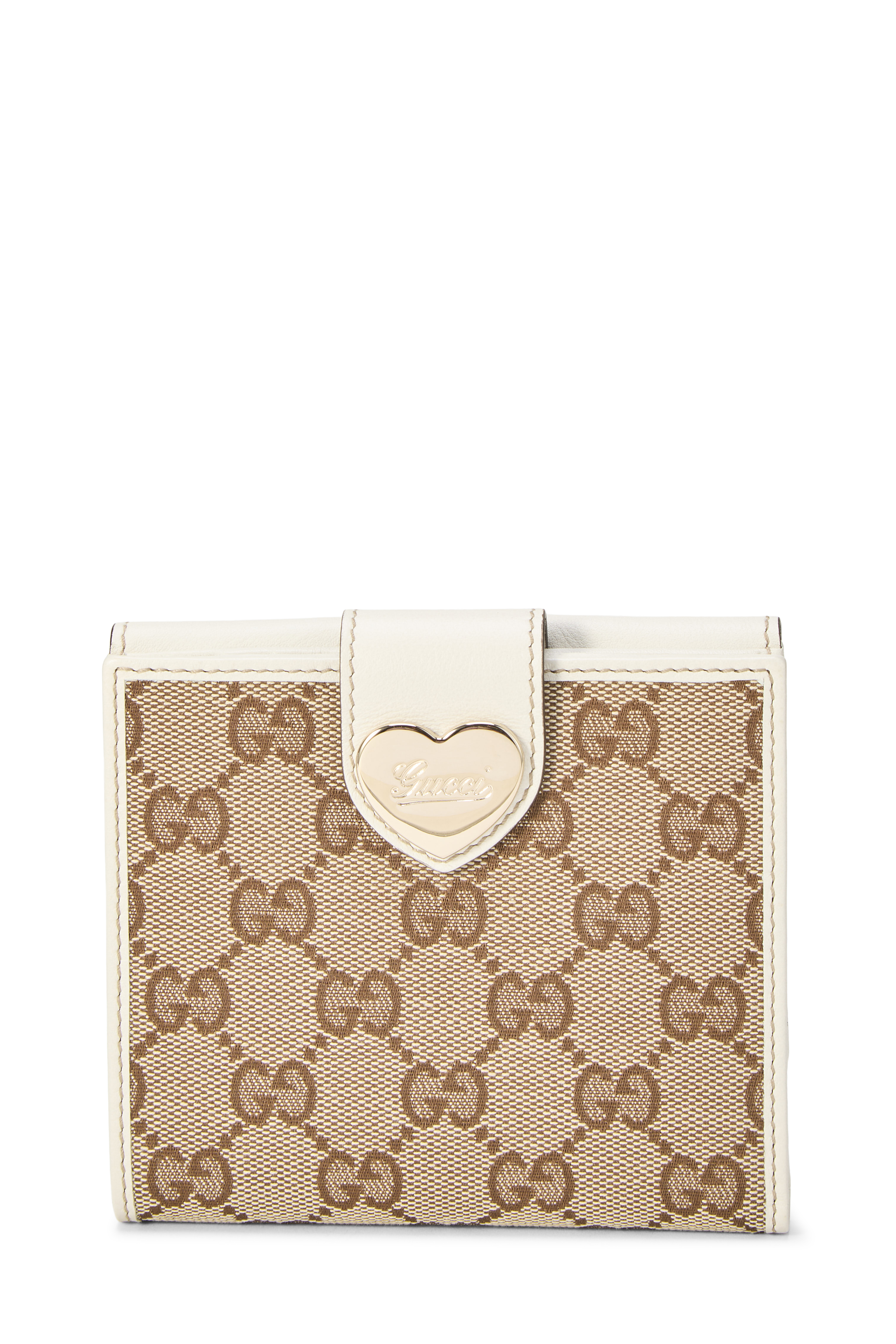 Women's Gucci White Original GG Canvas French Heart Compact Wallet in White