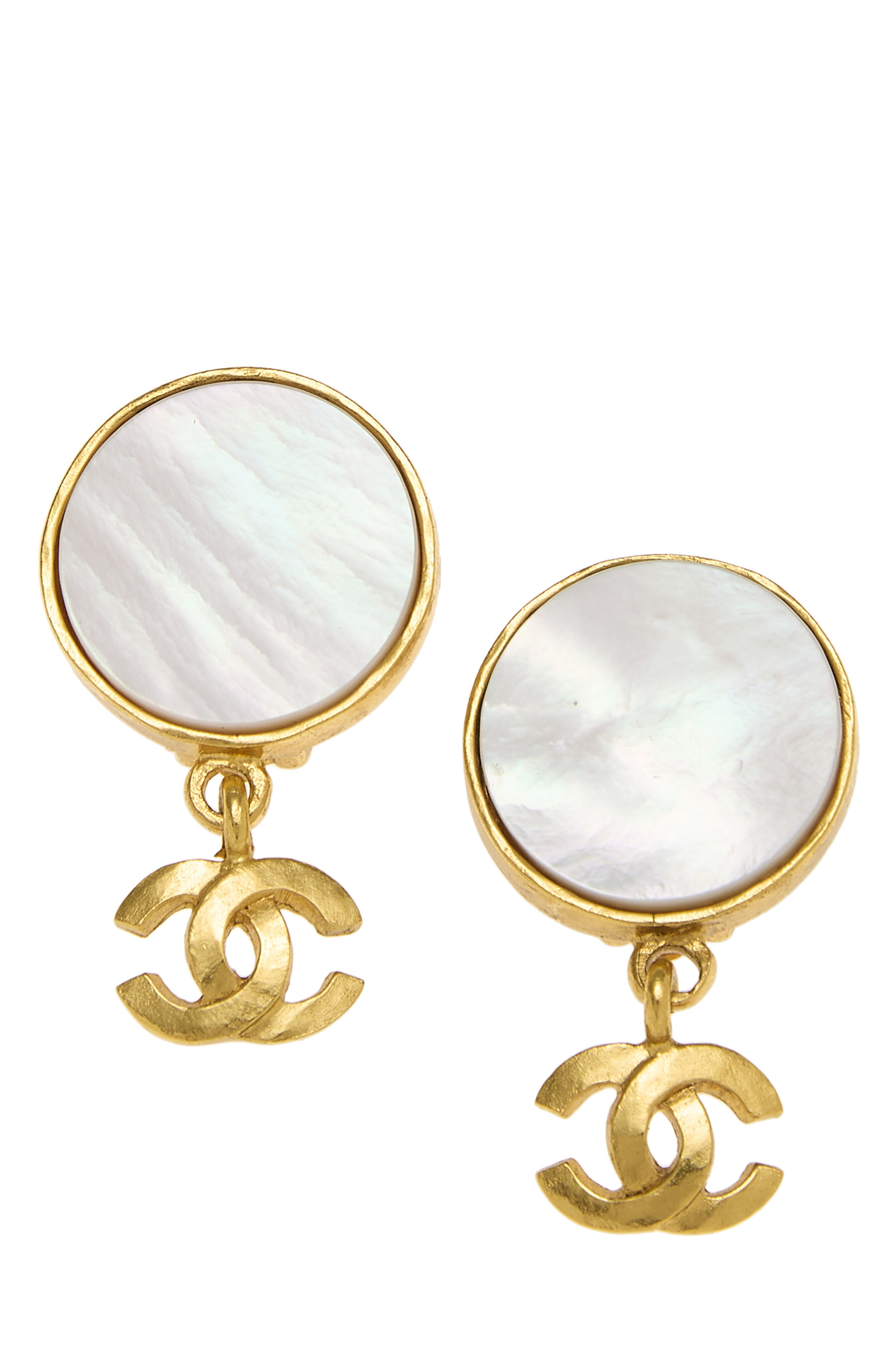 Women's Chanel Gold Mother of Pearl Dangle Earrings in Gold