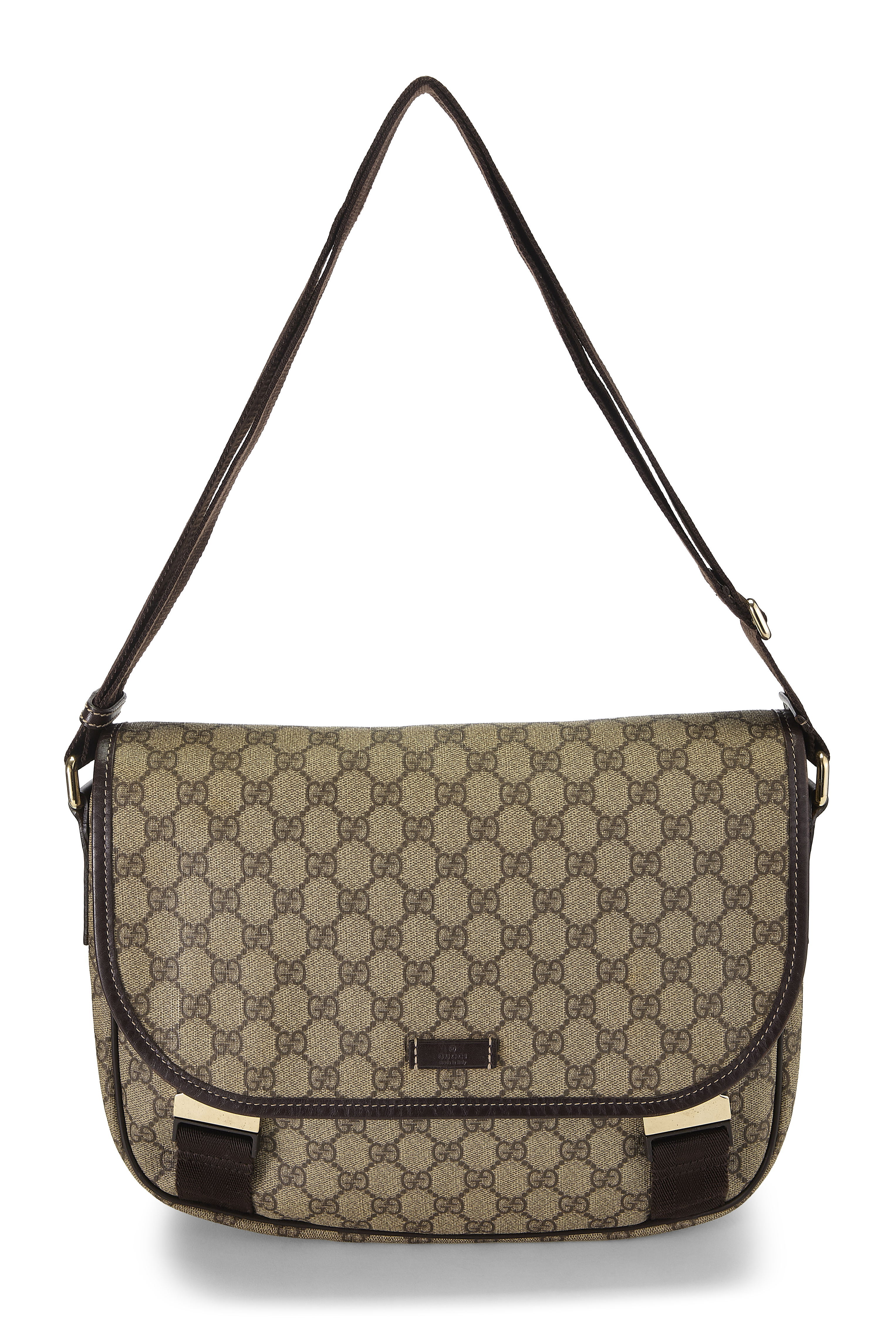 Women's Gucci Brown GG Supreme Canvas Buckle Flap Messenger in Brown