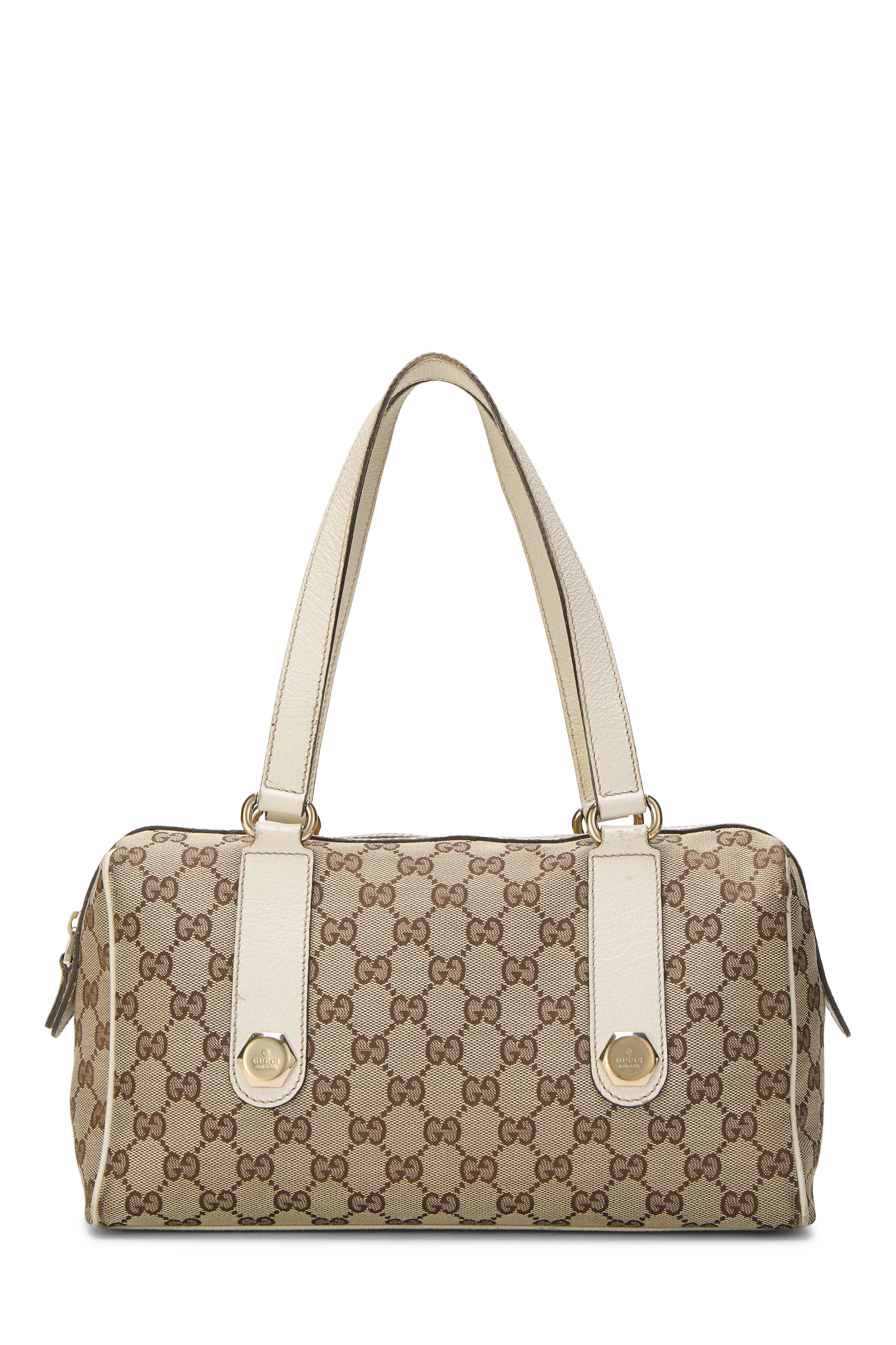 Women's Gucci Original GG Canvas Charmy Boston Handbag Small in White Small