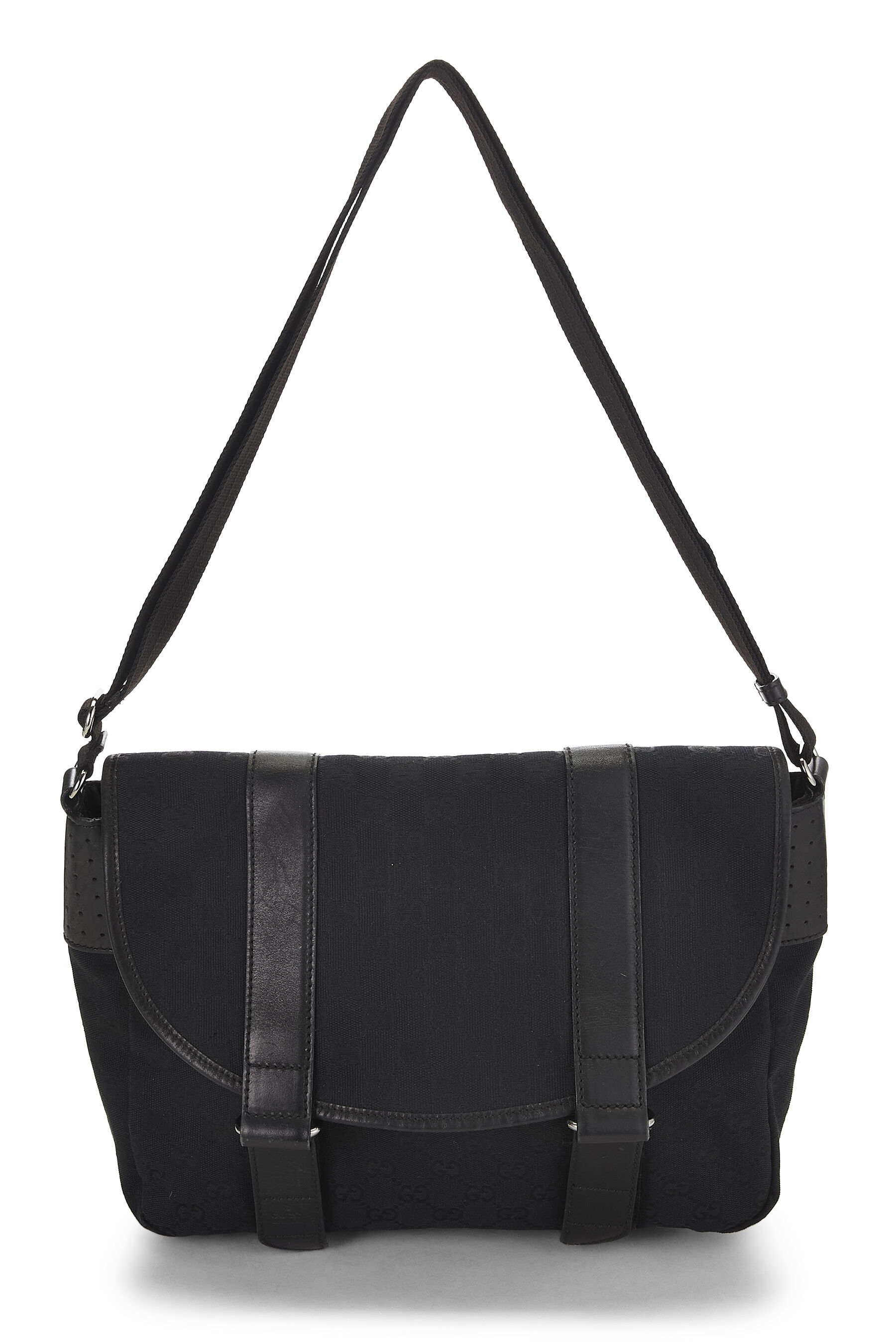 Women's Gucci Black Original GG Canvas Buckle Flap Messenger in Black