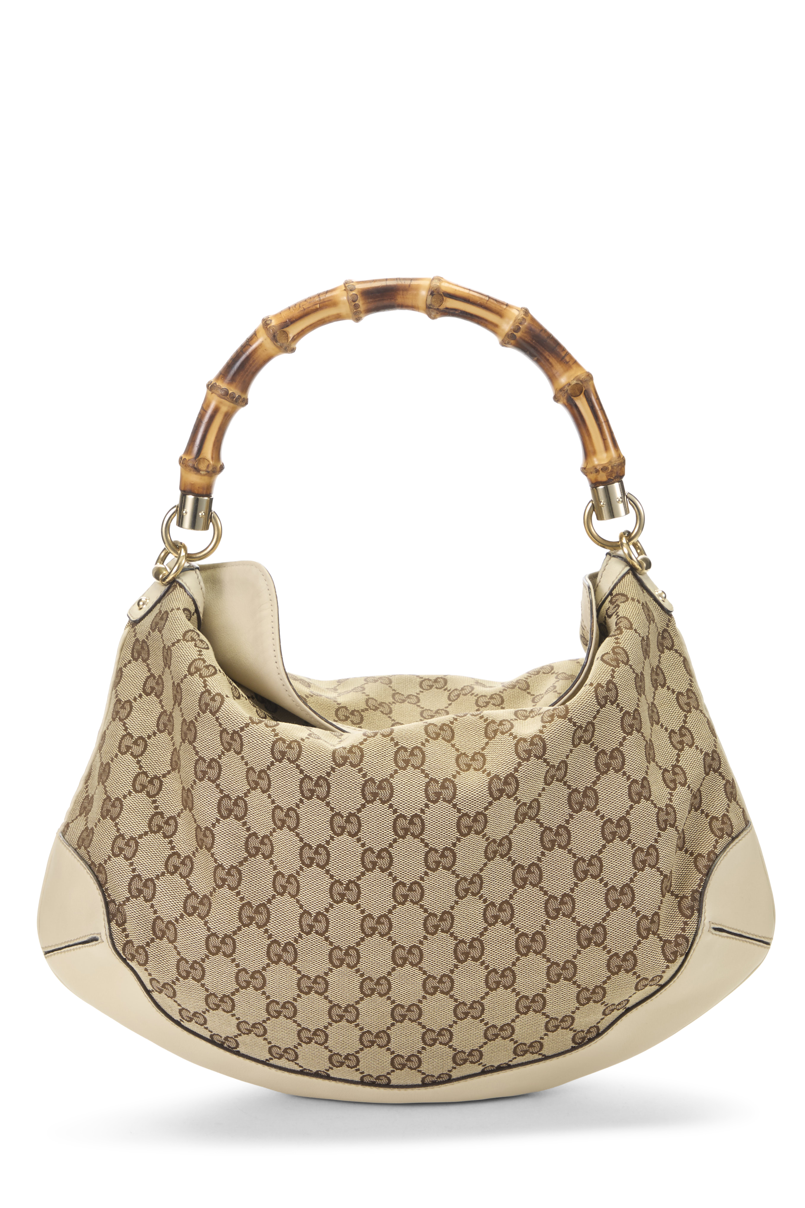 Women's Gucci White Original GG Canvas Bamboo Hobo in Brown