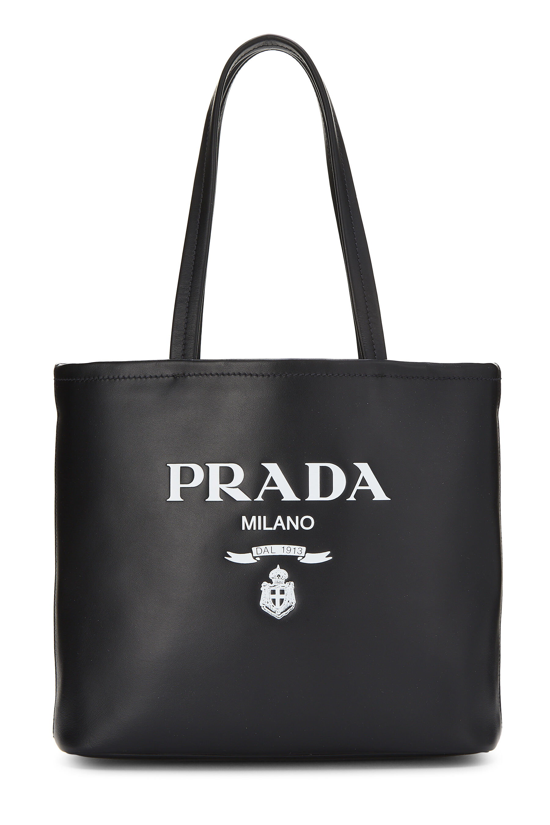 Women's Prada Black Calfskin Logo Tote Small in Black Small