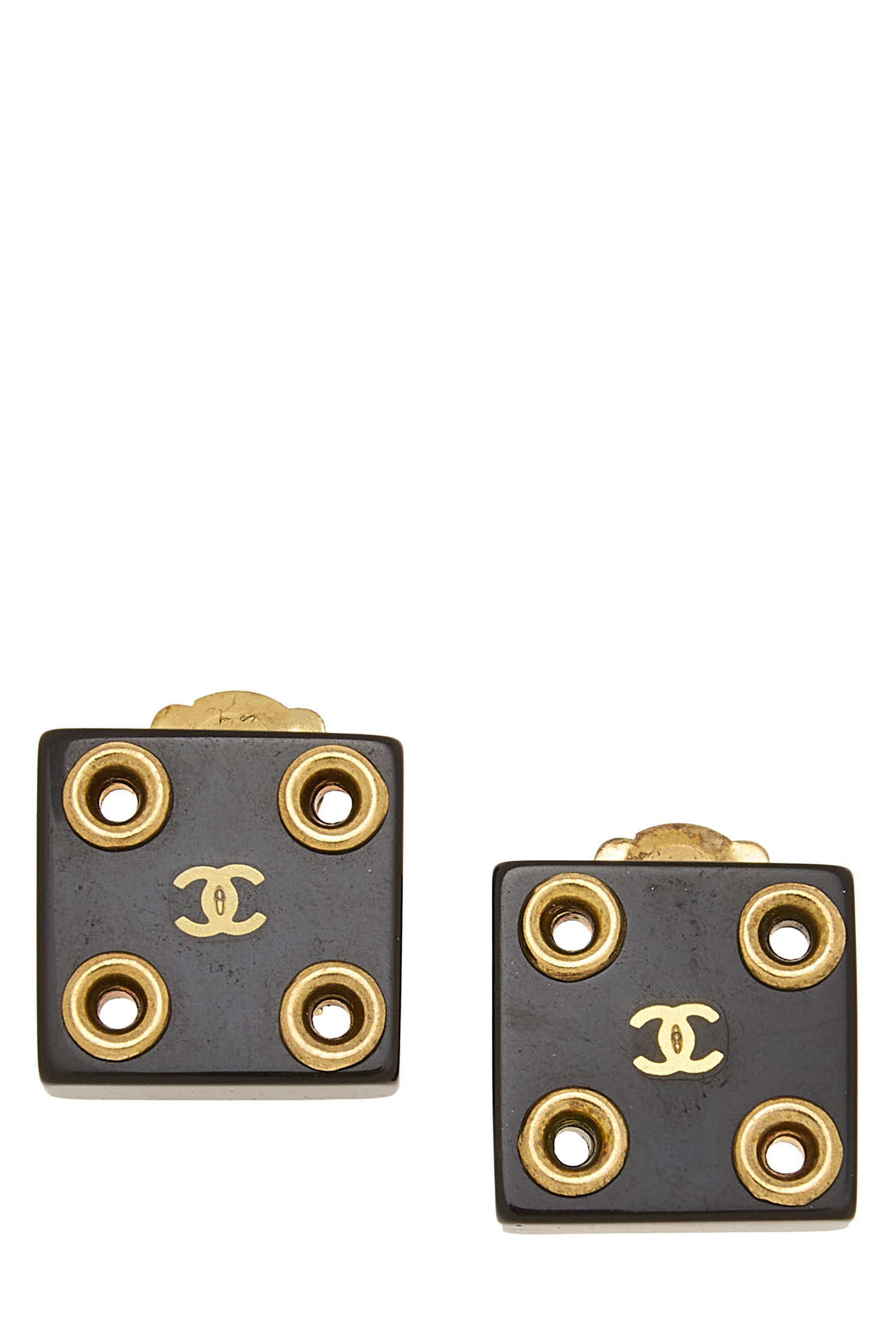 Women's Chanel Black 'CC' Square Earrings in Black