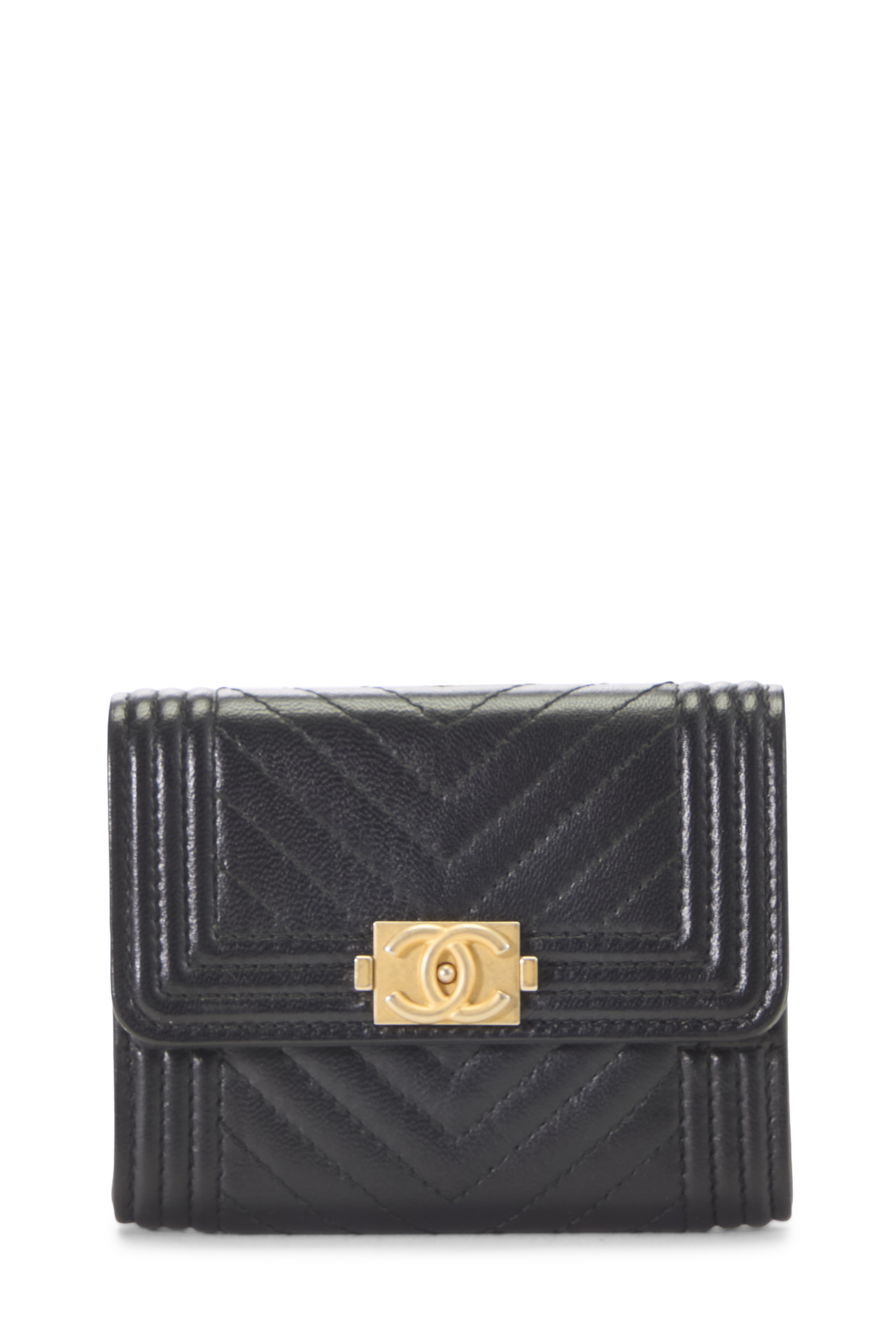 Women's Chanel Black Lambskin Boy Compact Wallet in Black
