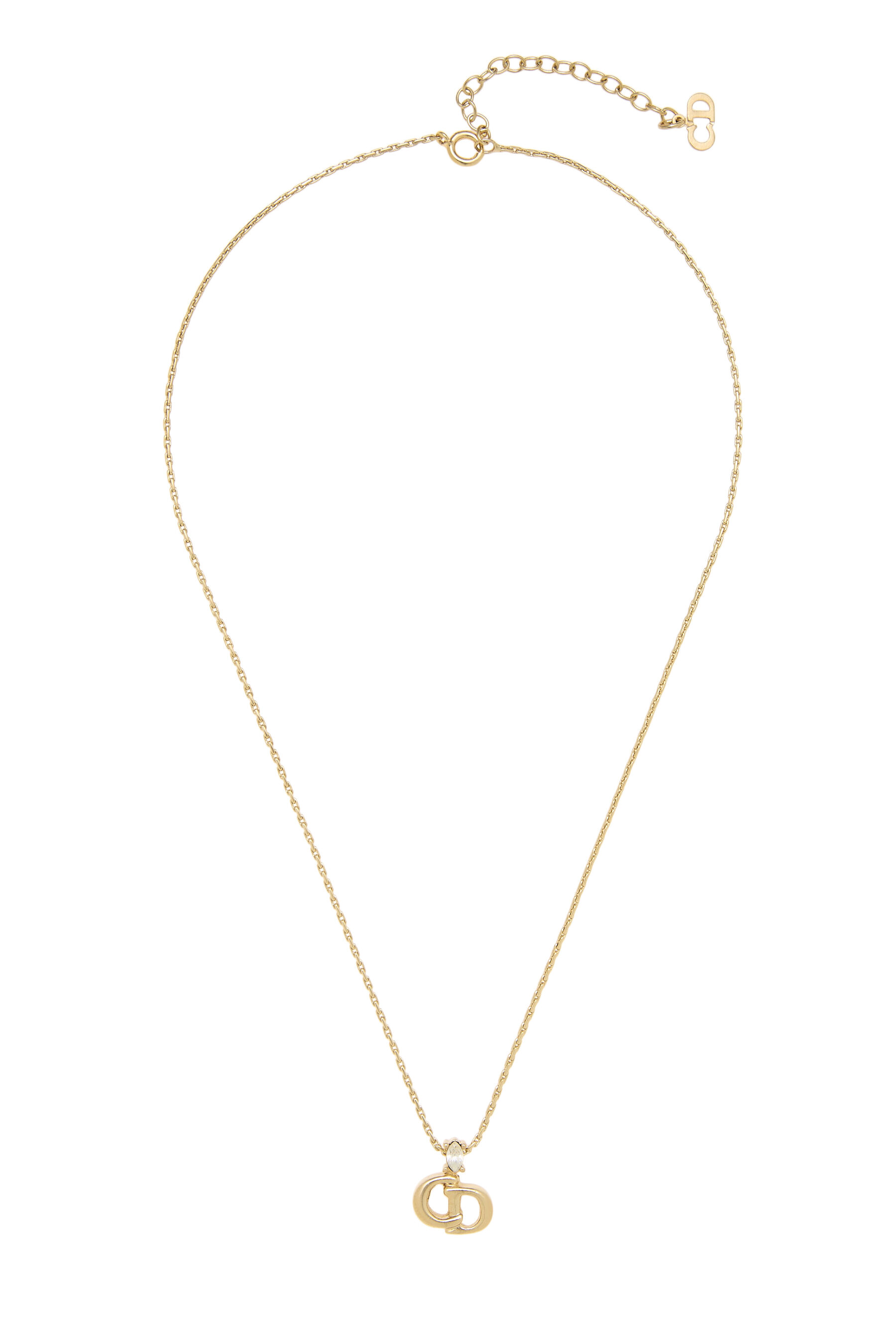Women's Christian Dior Gold Crystal 'CD' Necklace in Gold