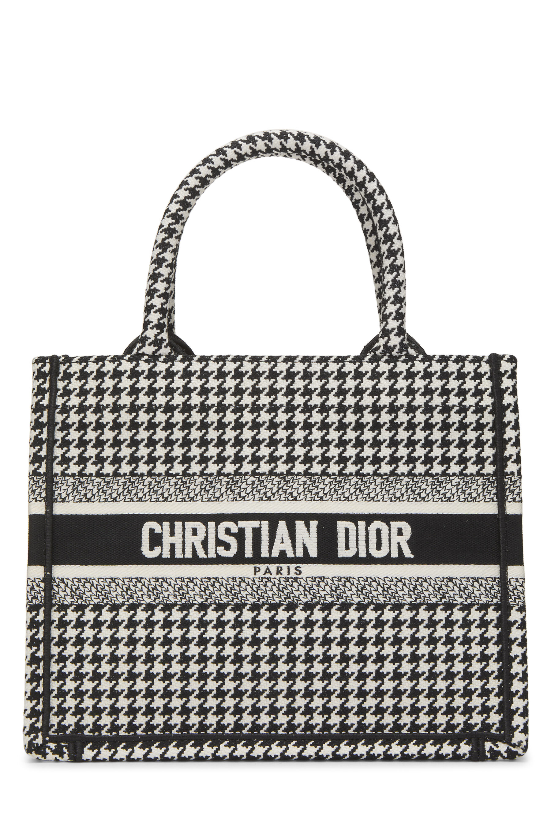 Women's Christian Dior Black & White Houndstooth Canvas Book Tote Small in Black Small