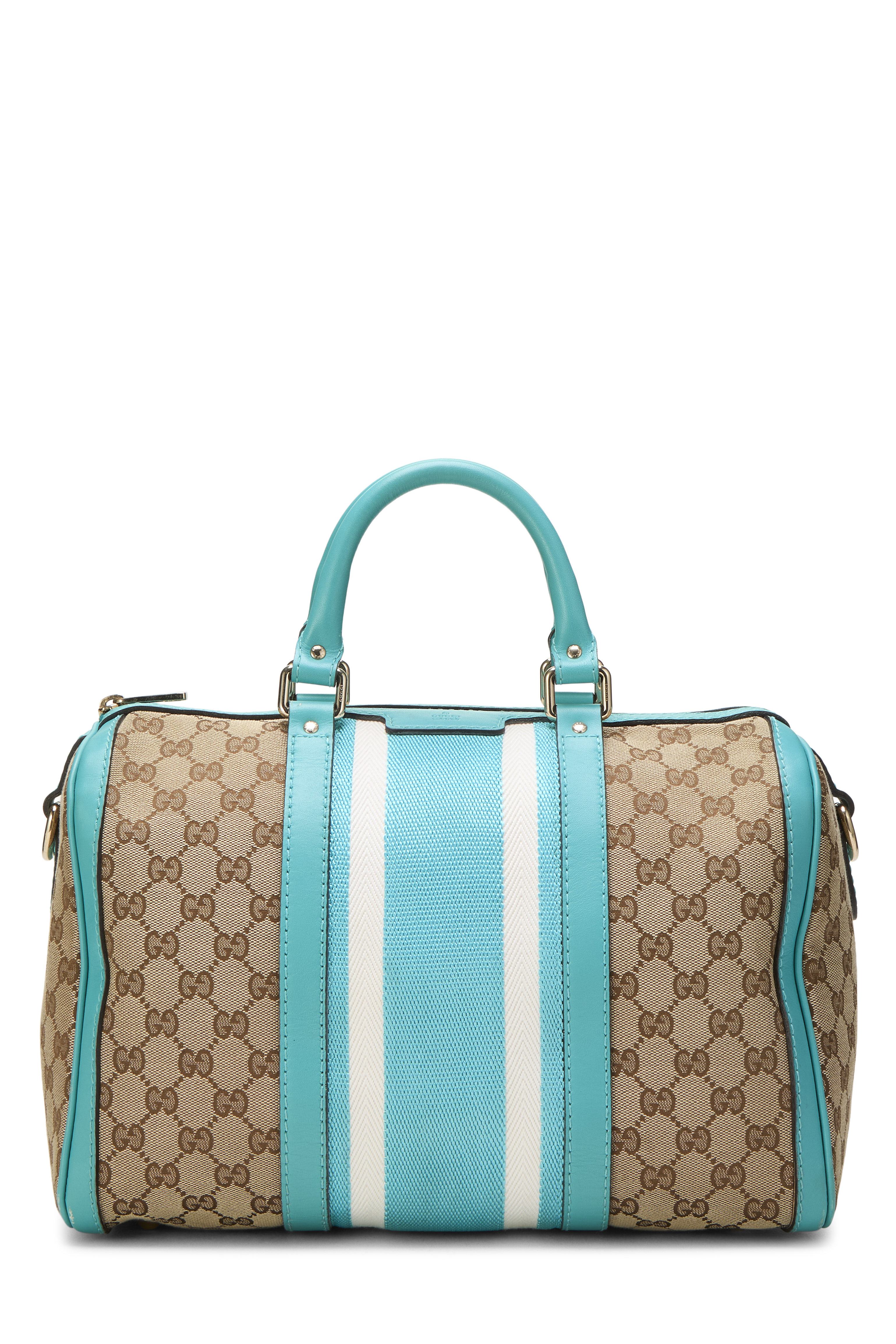 Women's Gucci Blue Original GG Canvas Vintage Web Boston Bag Medium in Blue Medium