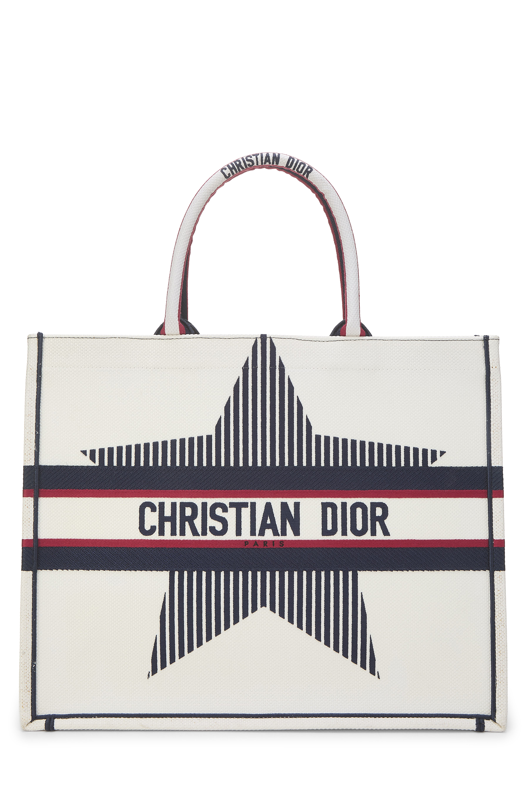 Women's Christian Dior White Canvas Alps Star Book Tote Large in White Large