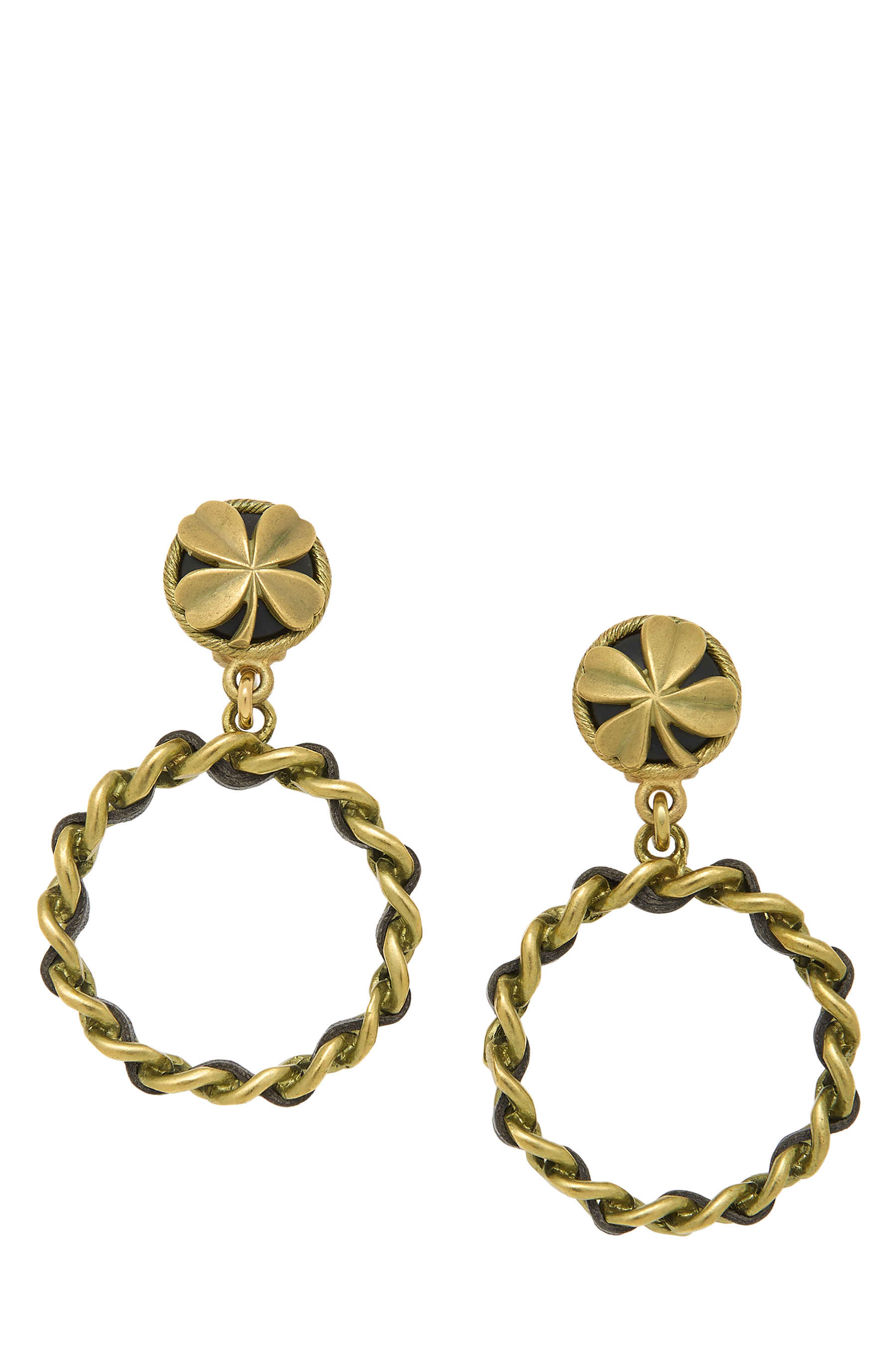 Women's Chanel Gold 'CC' Clover Dangle Earrings in Black