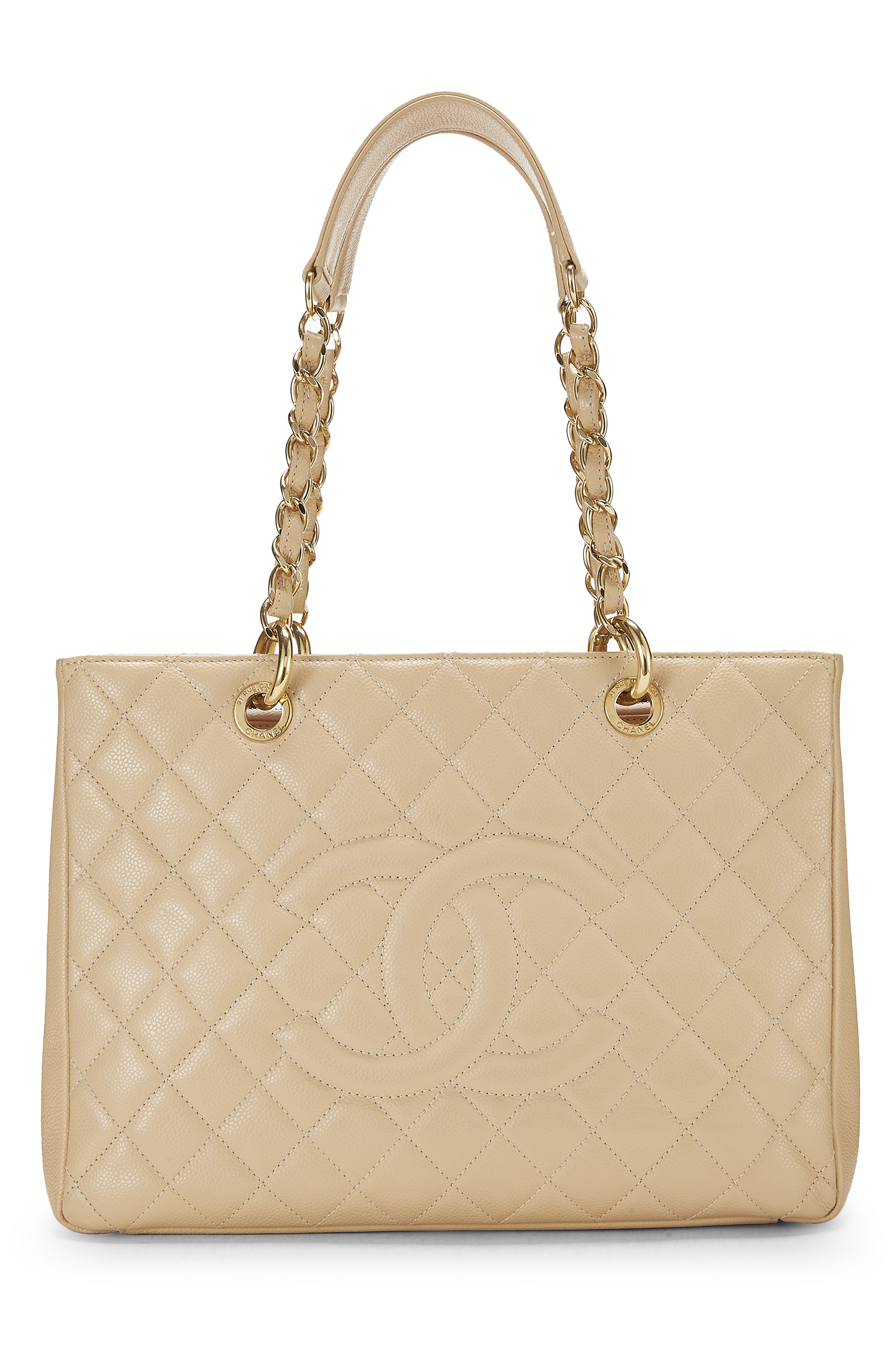 Women's Chanel Beige Quilted Caviar Grand Shopping Tote (GST) in Beige